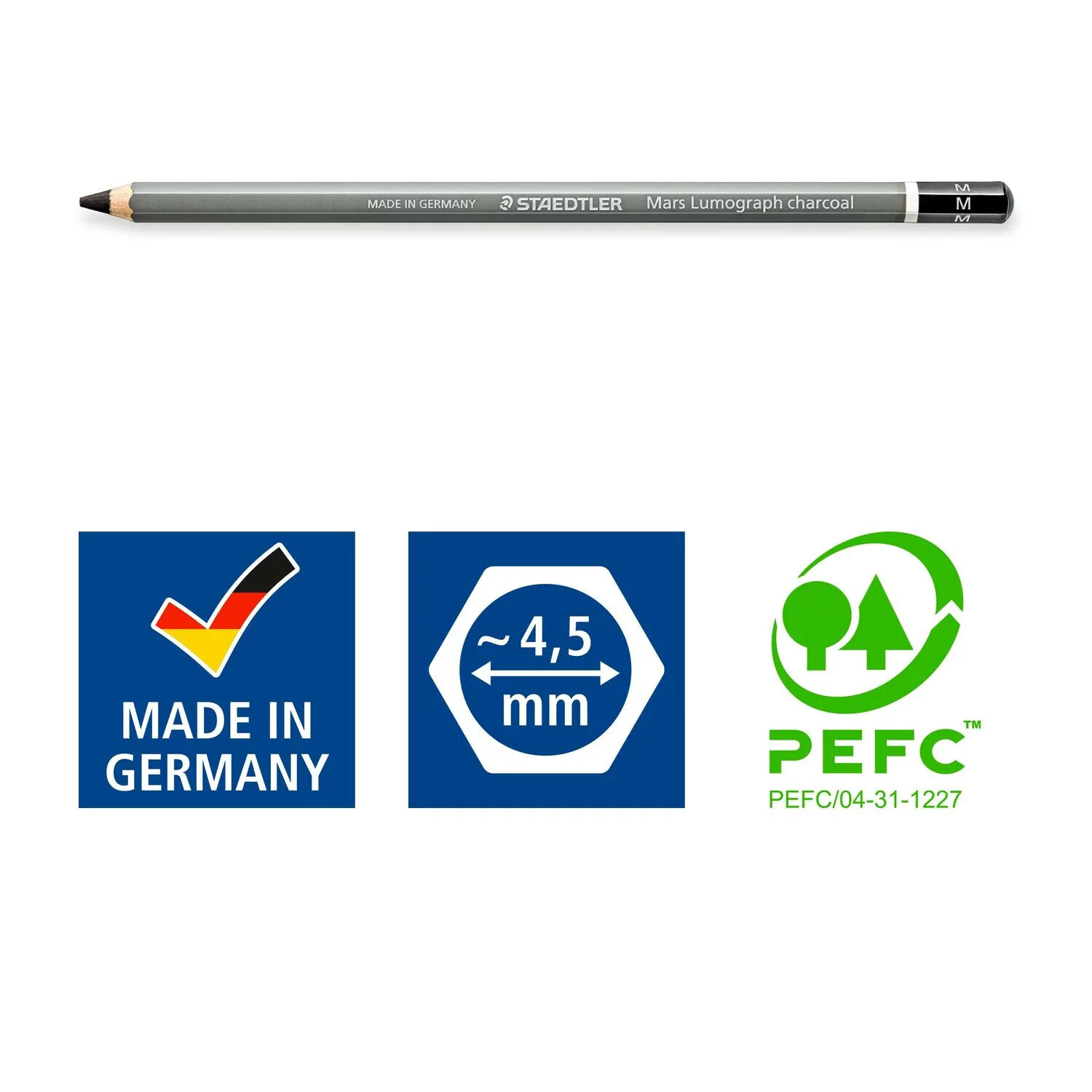 NEU Zeichenset mit 3 Kohlestiften Staedtler Mars Lumograph charcoal 100C in sortierten H�rtegraden inkl. Papierwischer Bild 4