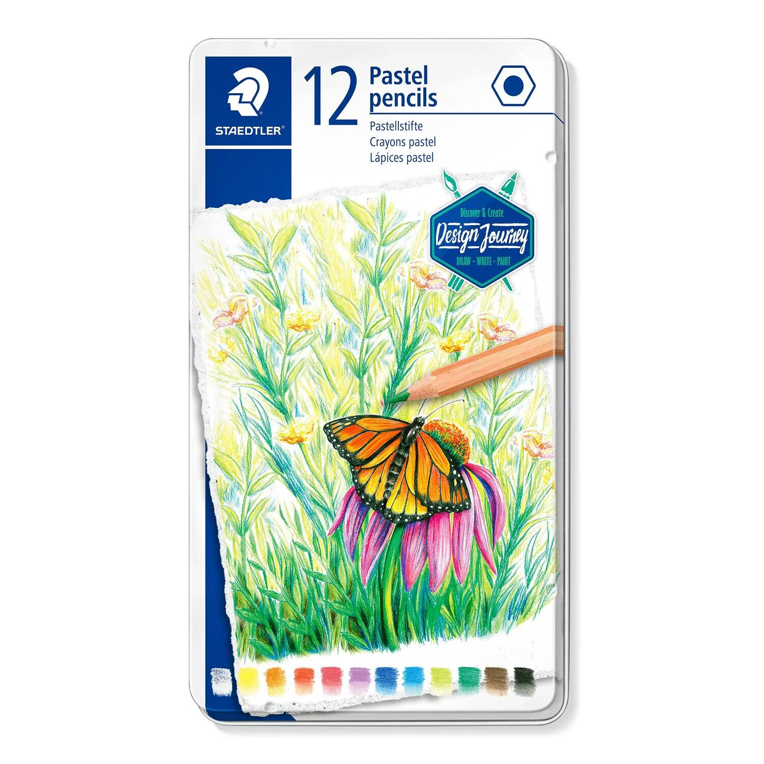 SALE Metalletui mit 12 Pastellstiften in sortierten Farben