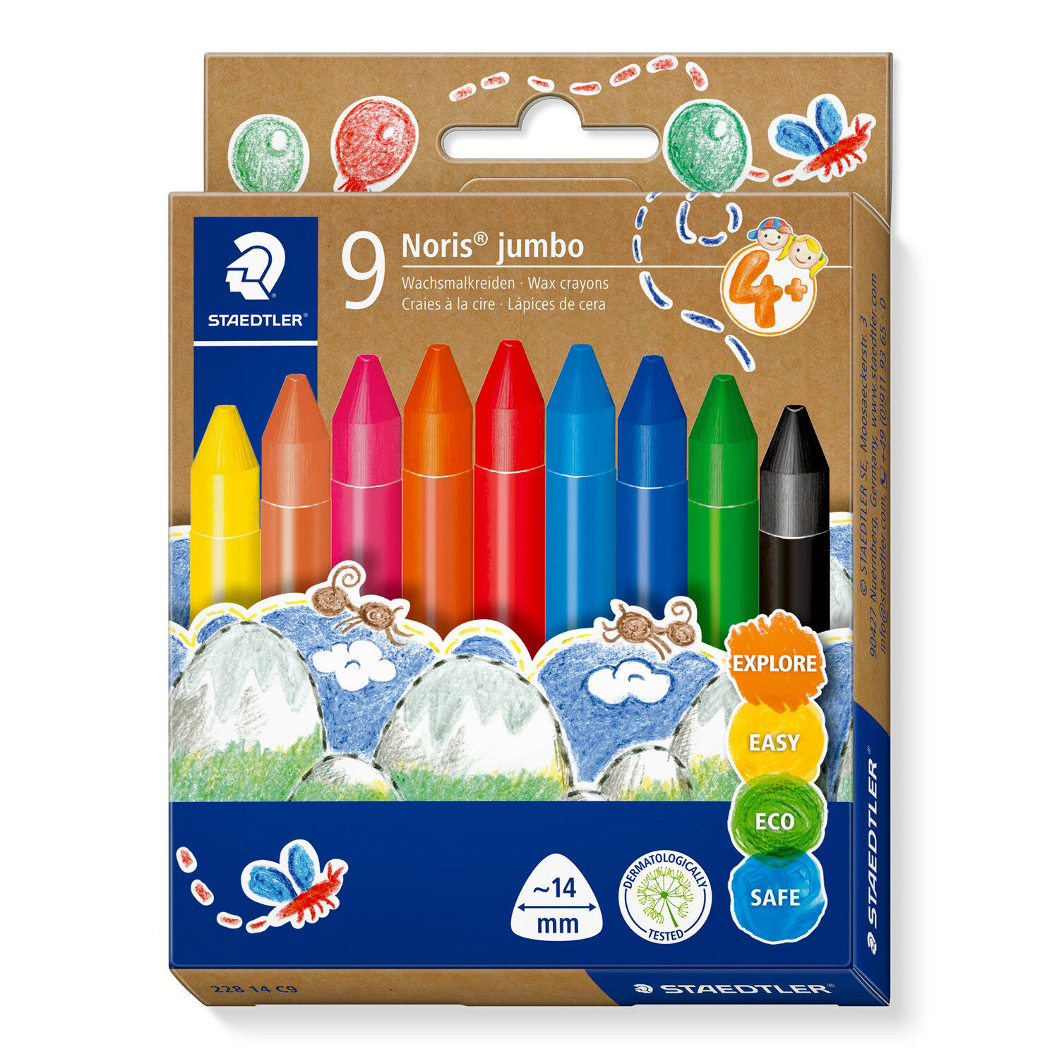 Staedtler Wachsmalkreide Noris jumbo, Sechskant 14 mm, 9 Farben sortiert