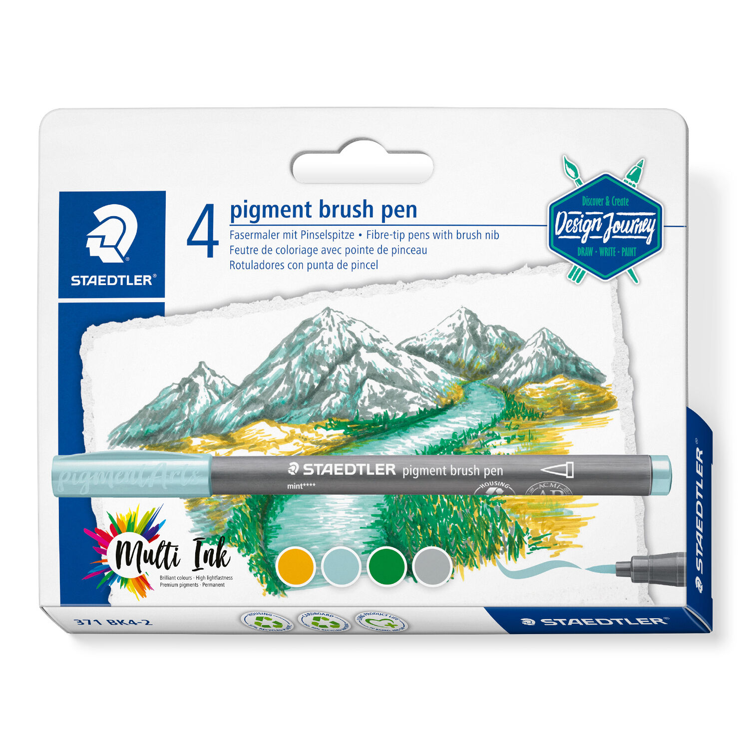 SALE Staedtler Pigment Brush Pen Set, Lake Colours, 4 Stifte