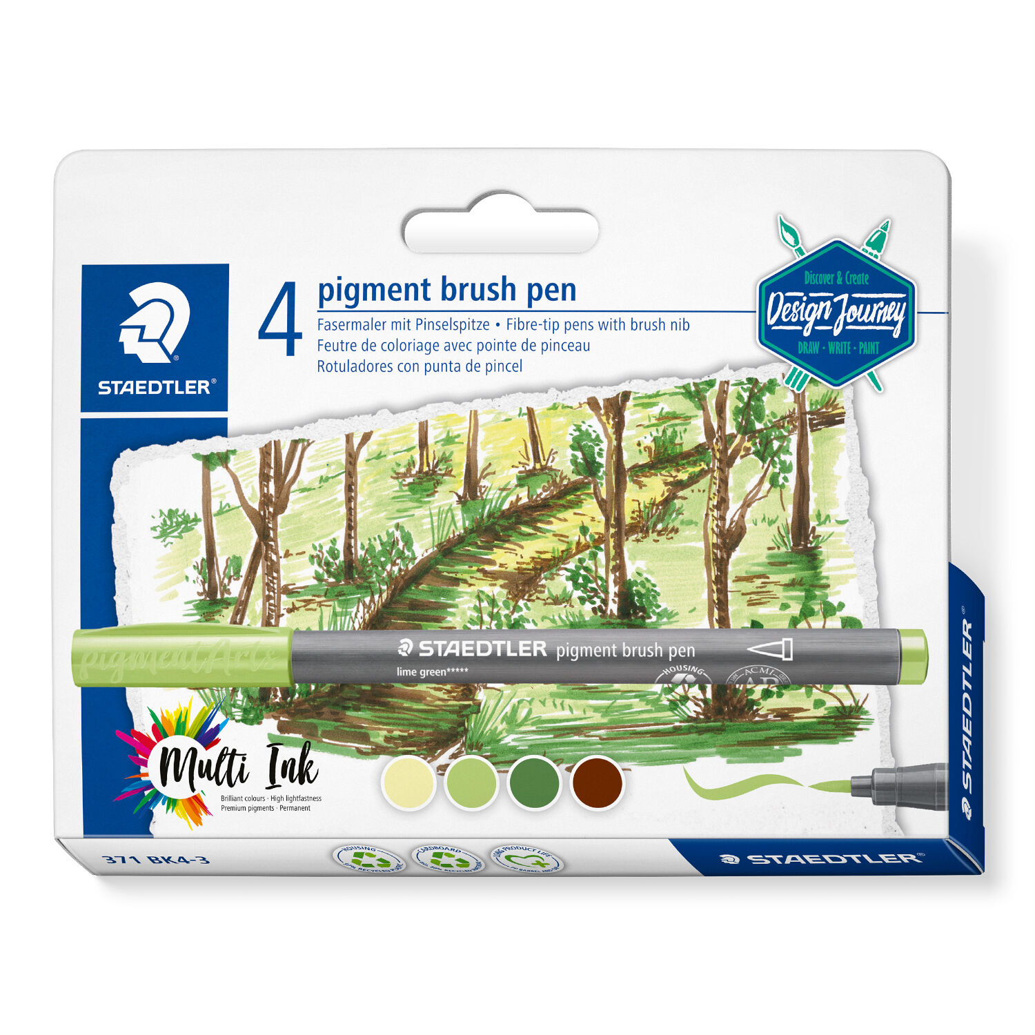 SALE Staedtler Pigment Brush Pen Set, Forest Colours, 4 Stifte