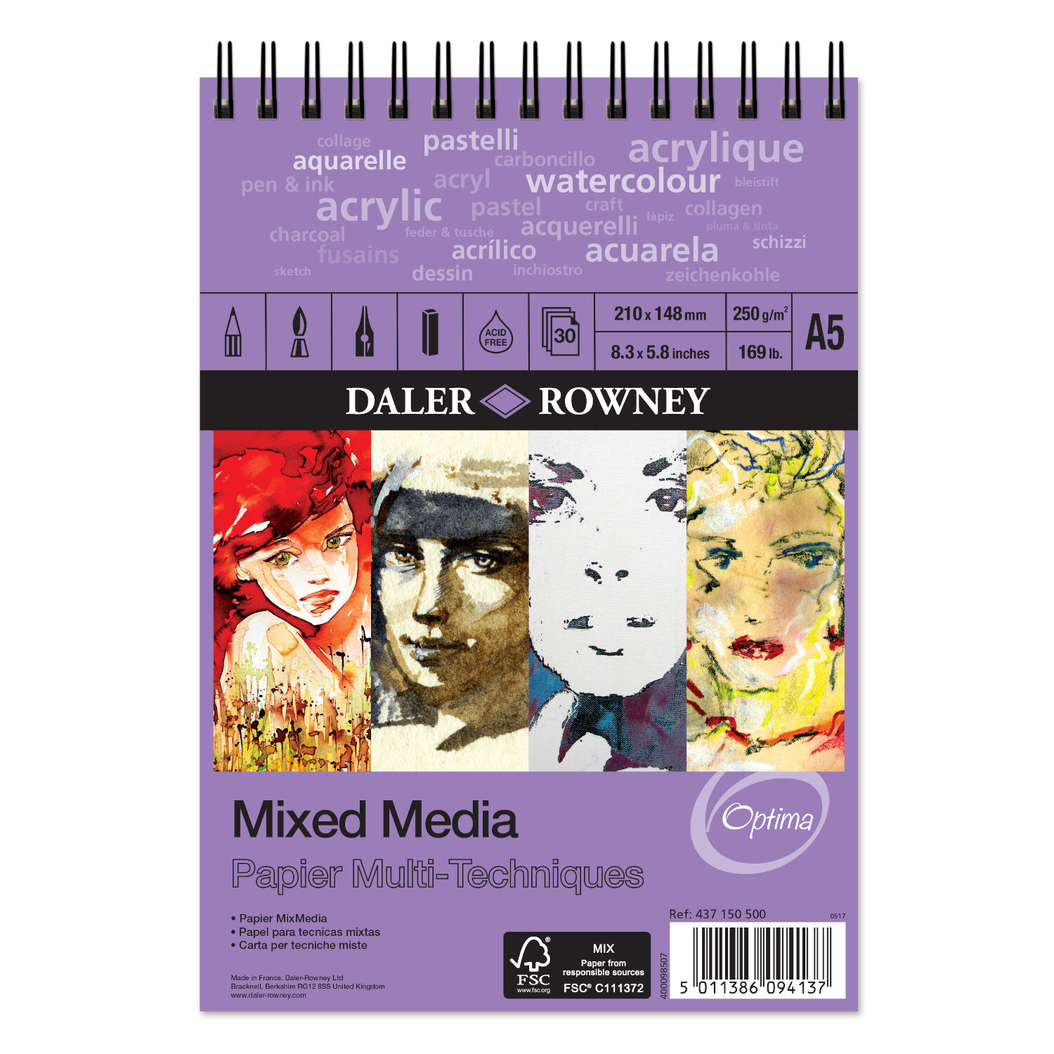 NEU Mixed Media Optima Spiralblock, 30 Blatt � 250 g/m�, DIN A5