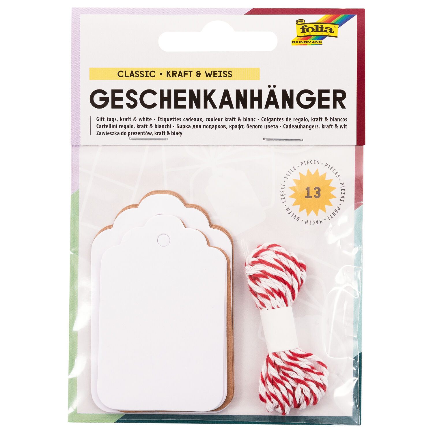 SALE Geschenkanh�nger lang, natur & wei�, 12 Stck.