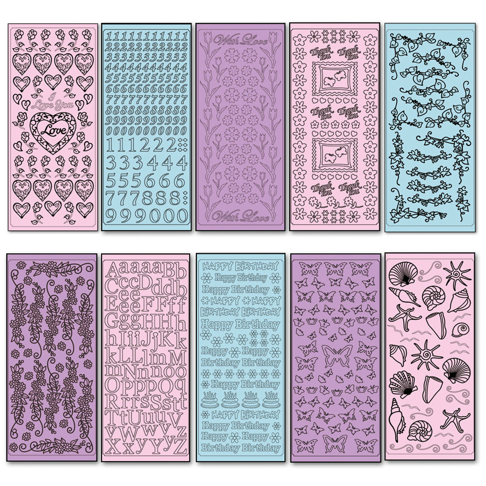 SALE Relief-Sticker, Pastell-Set, 10 Blatt
