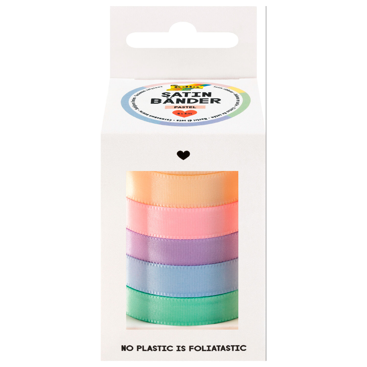 Satinb�nder-Mix Pastell, 5 Farben, 10mm x 4 Meter