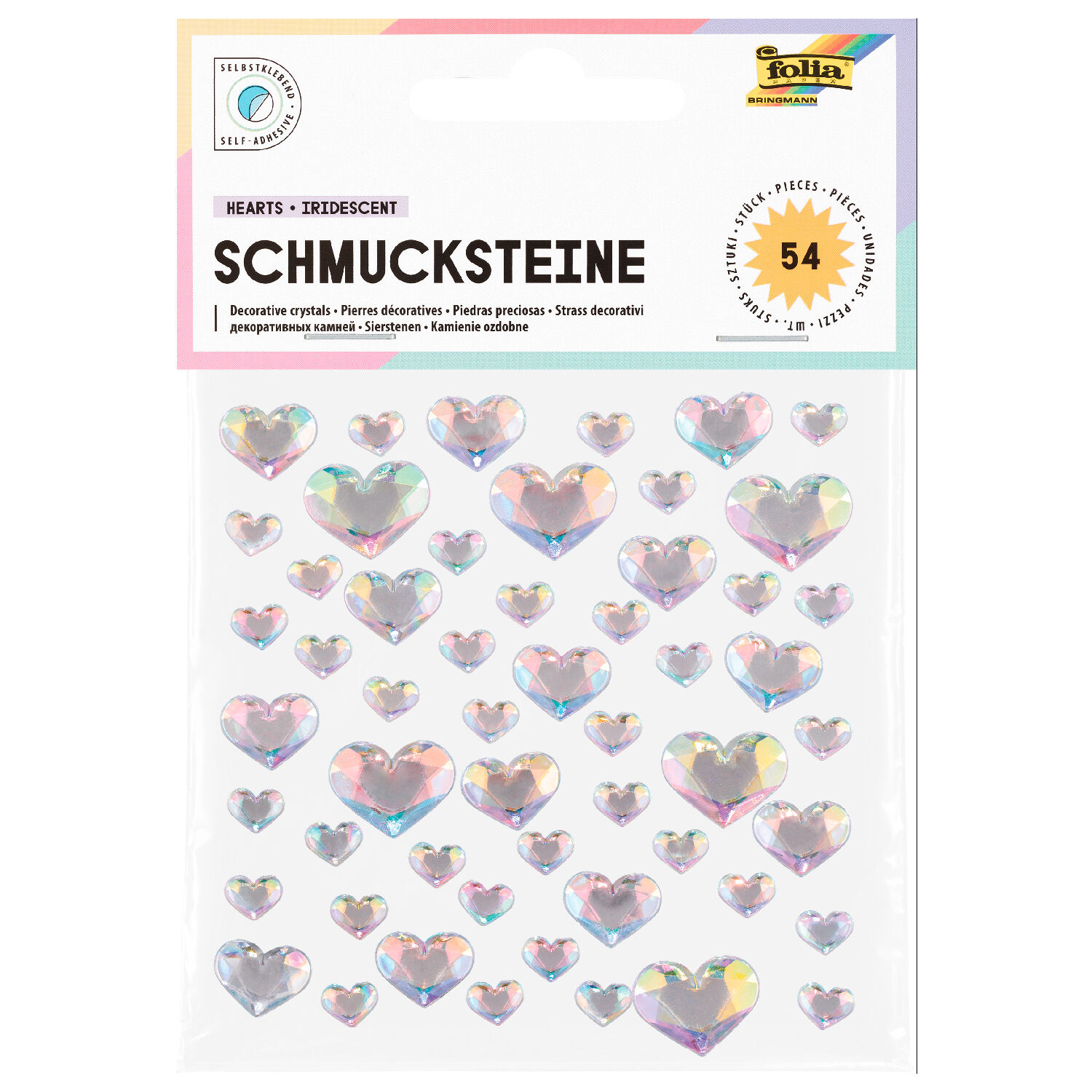 Sticker / Schmucksteine selbstklebend, Herzen Irisierend, 54 St�ck sortiert