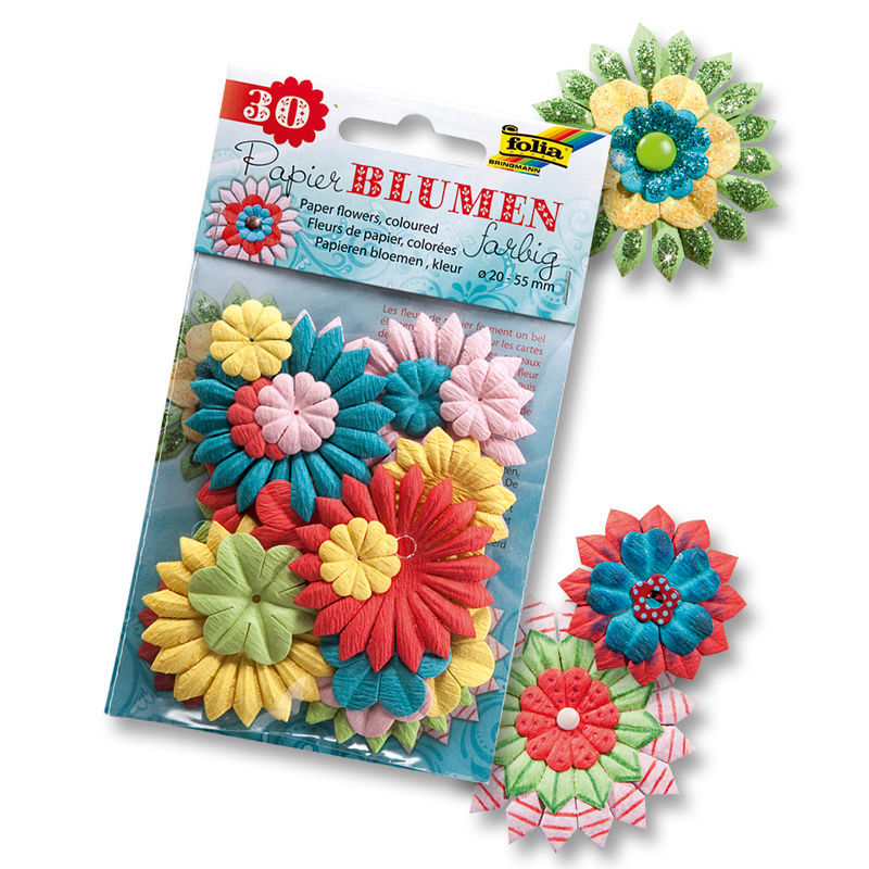 Papierblumen, bunt gemischt, 30 St�ck sortiert
