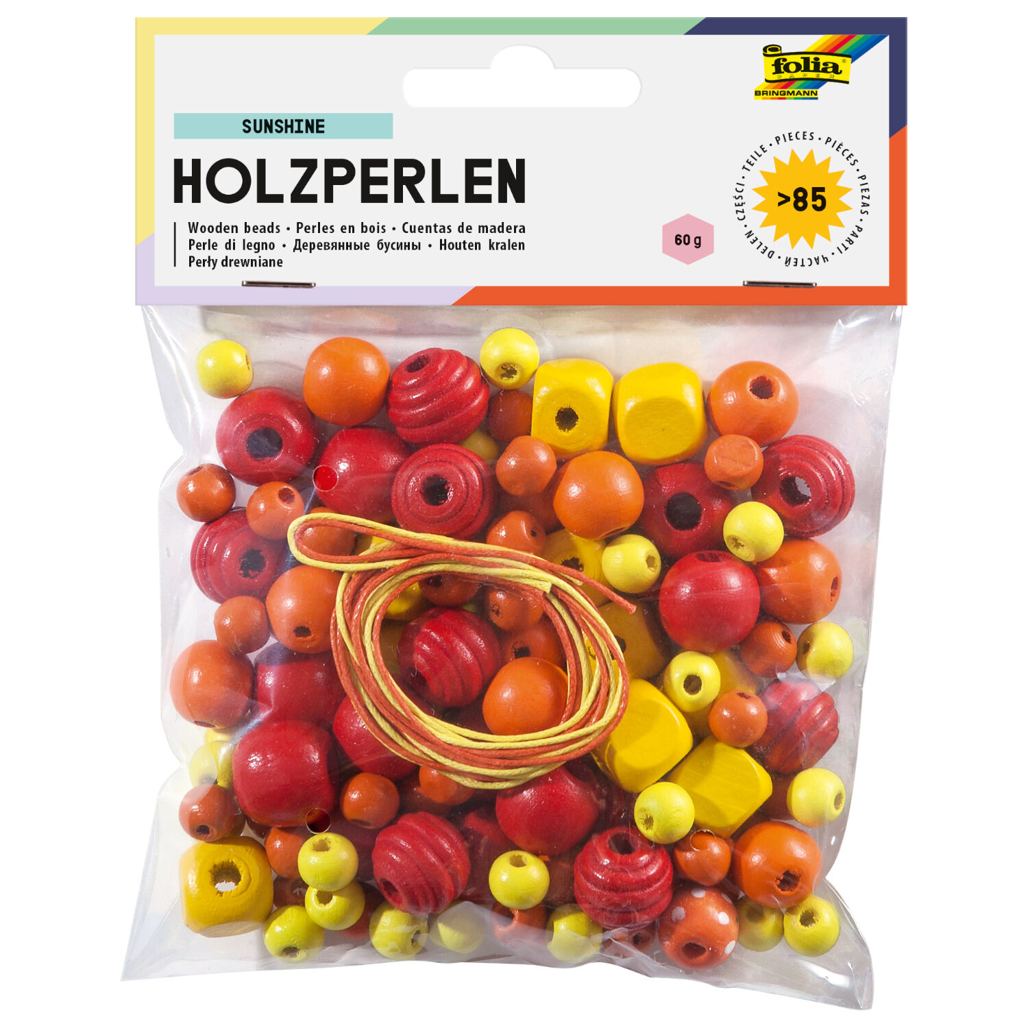 Holzperlen Mix mit B�ndern, gelb/rot, 60 g