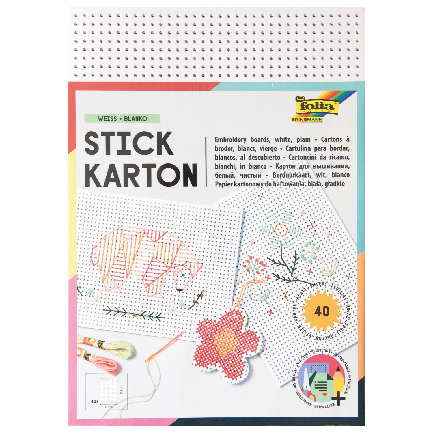 Stickkarton unbedruckt 17,5x24,5cm, 40 Blatt, wei�