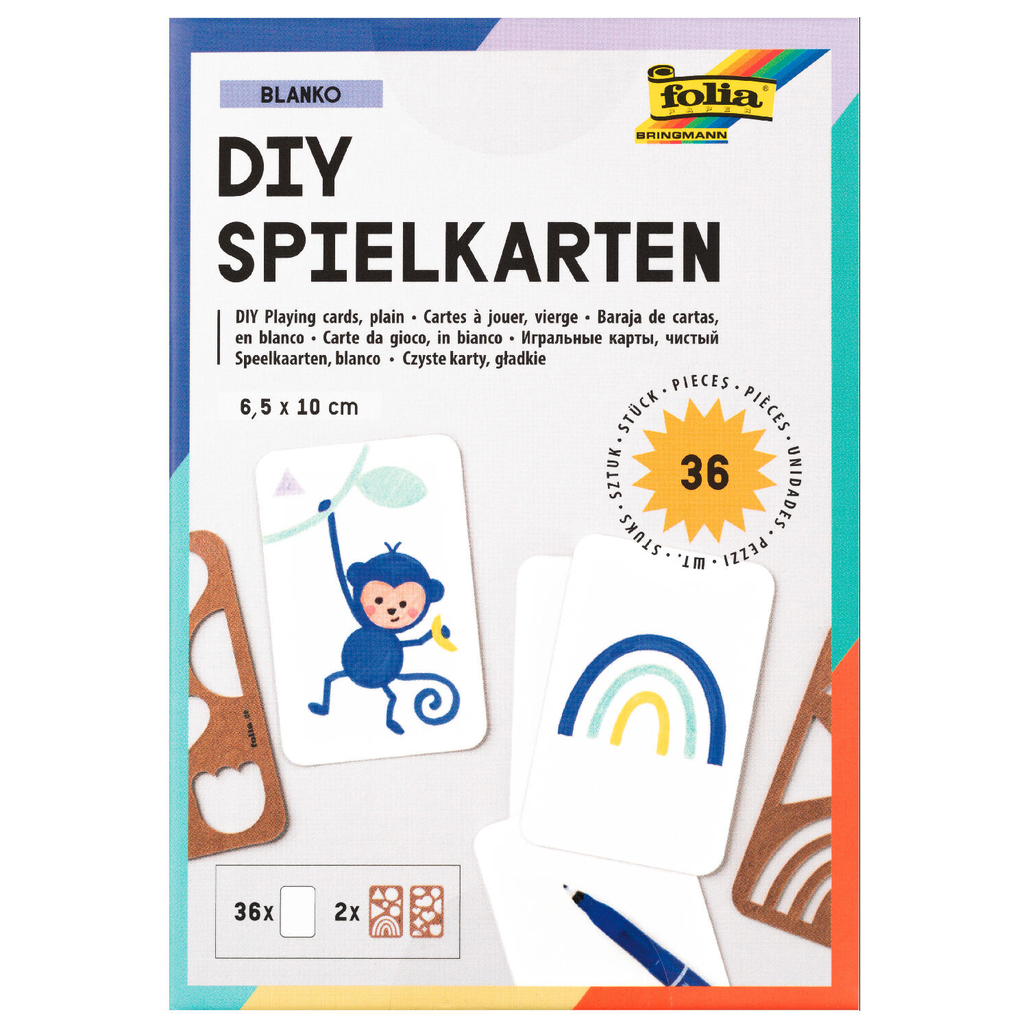 Blanko-Spielkarten, 6,5x10cm, 36 St�ck, mit zwei Schablonen