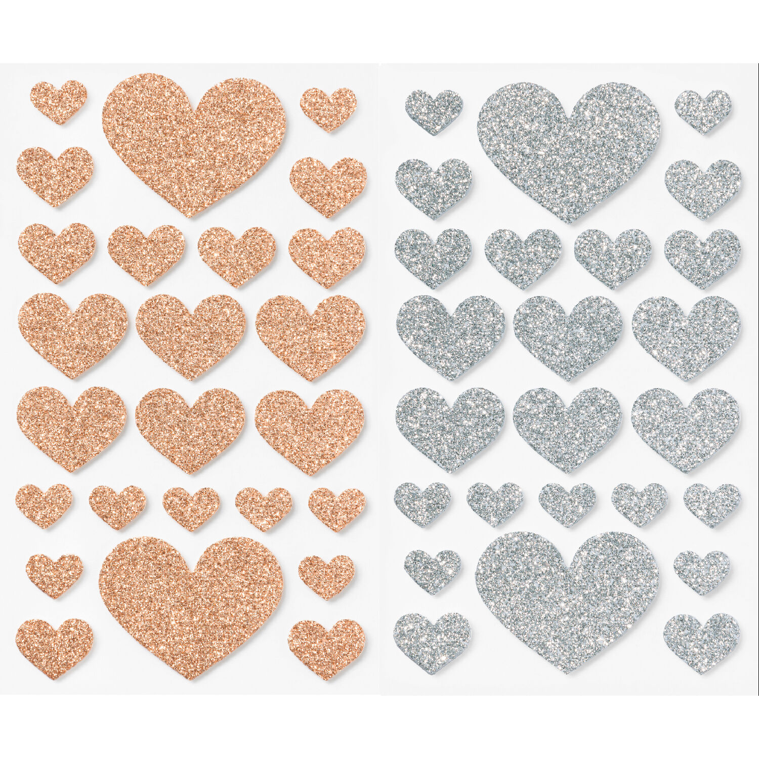 Moosgummi Glitter-Sticker Herzen, Gold/Silber, 50 St�ck in sortierten Gr��en Bild 2