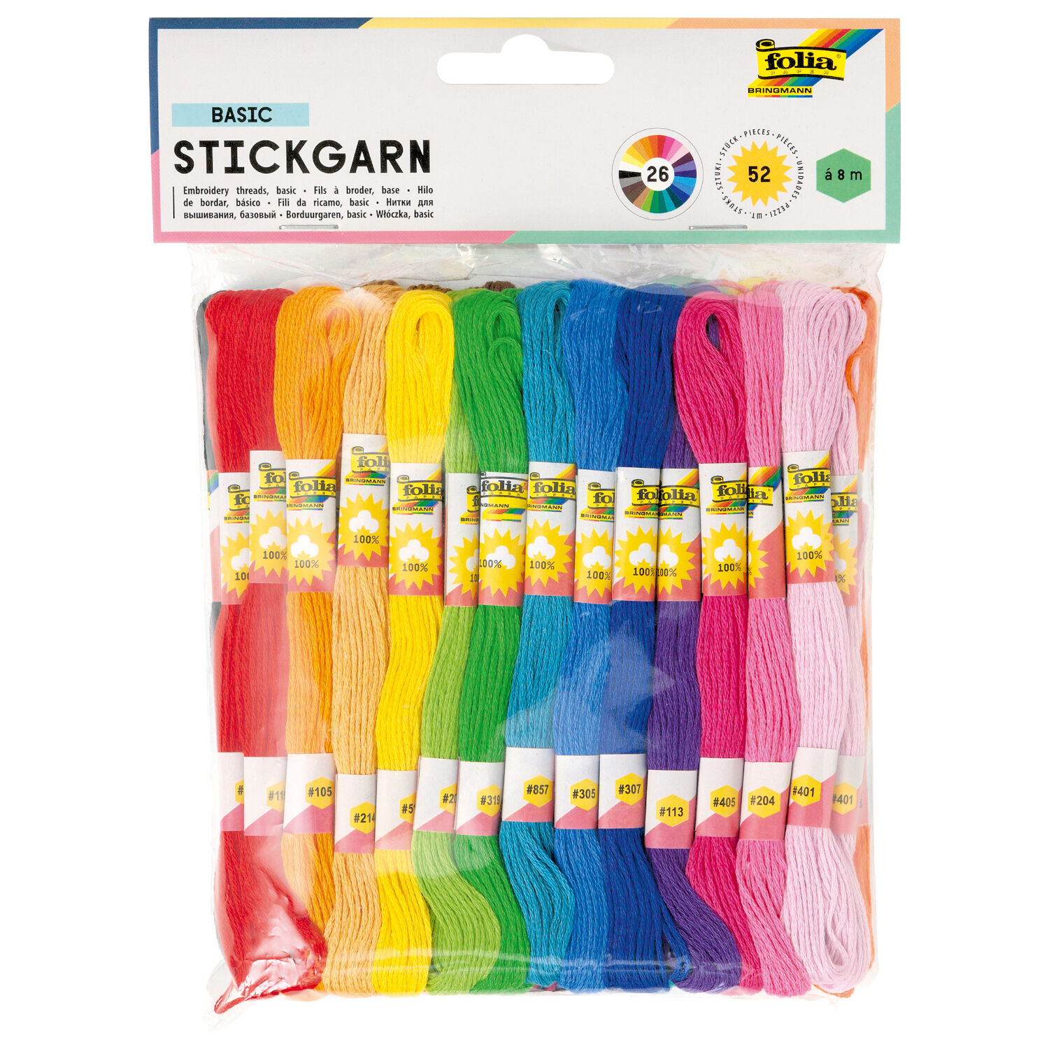 Stickgarn-Set, 52 Docken � 8m, 26 Farben