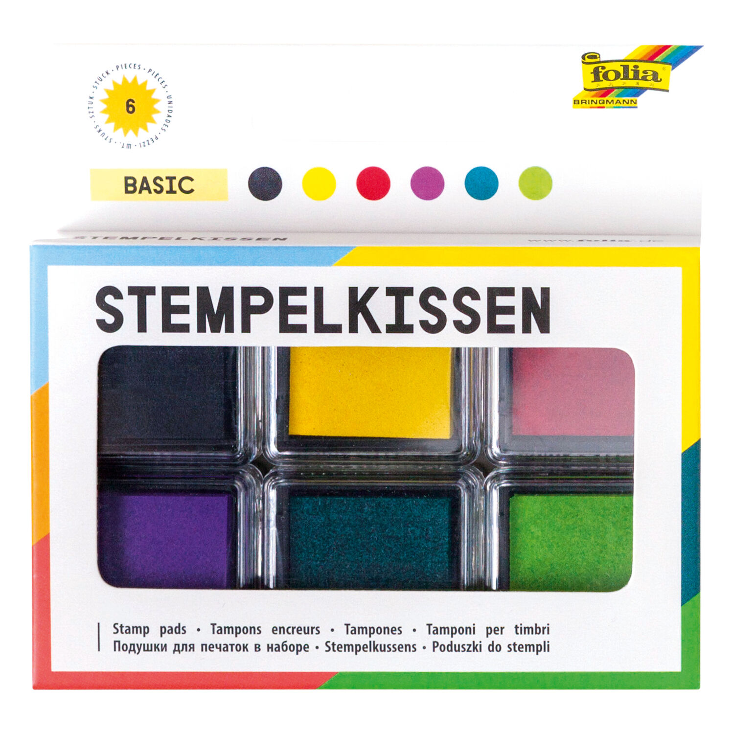 Stempelkissen-Set Basic, 6 St�ck, farbig sortiert