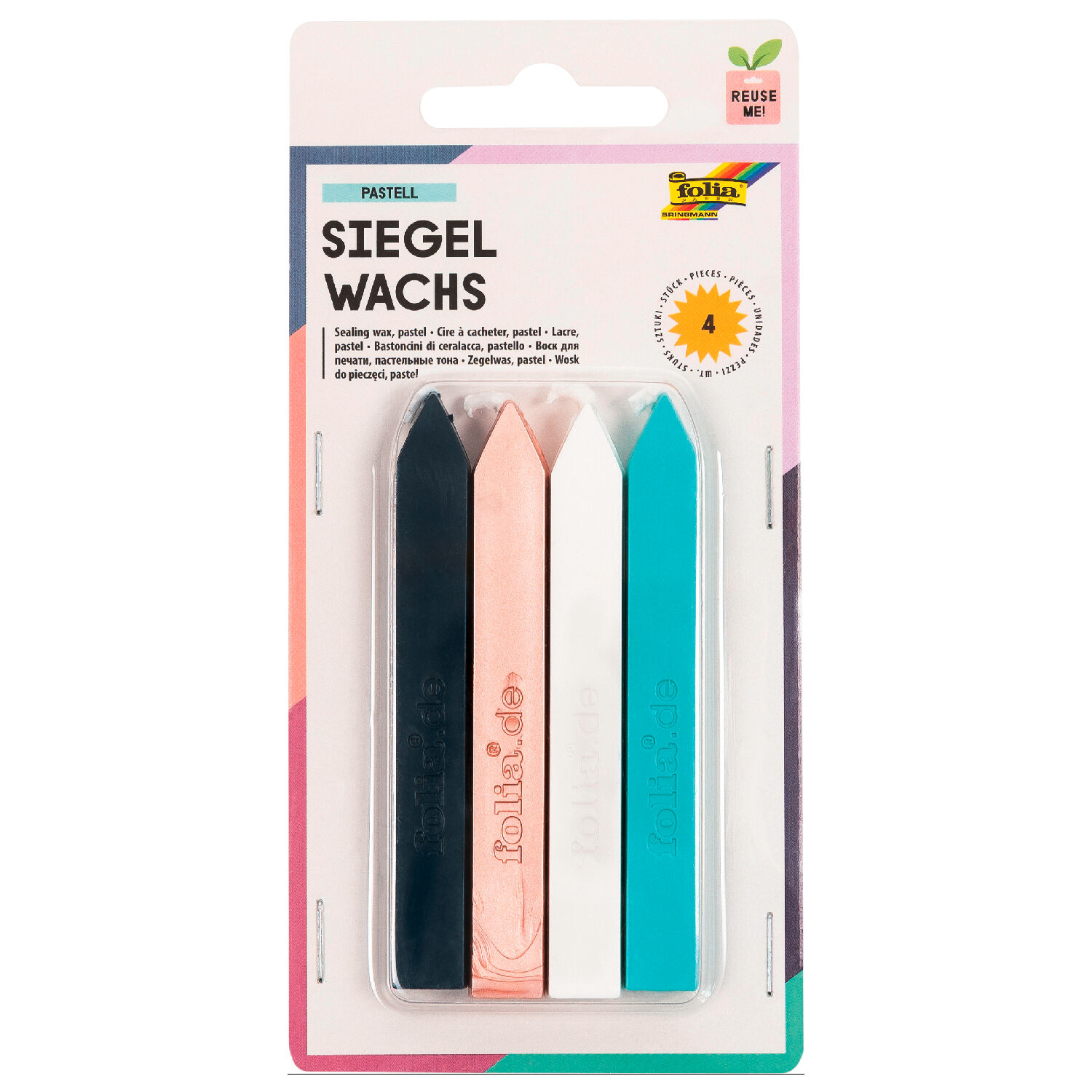 Siegelwachs Pastell, 4 St�ck, Wei�, Marine, Rose, Mint
