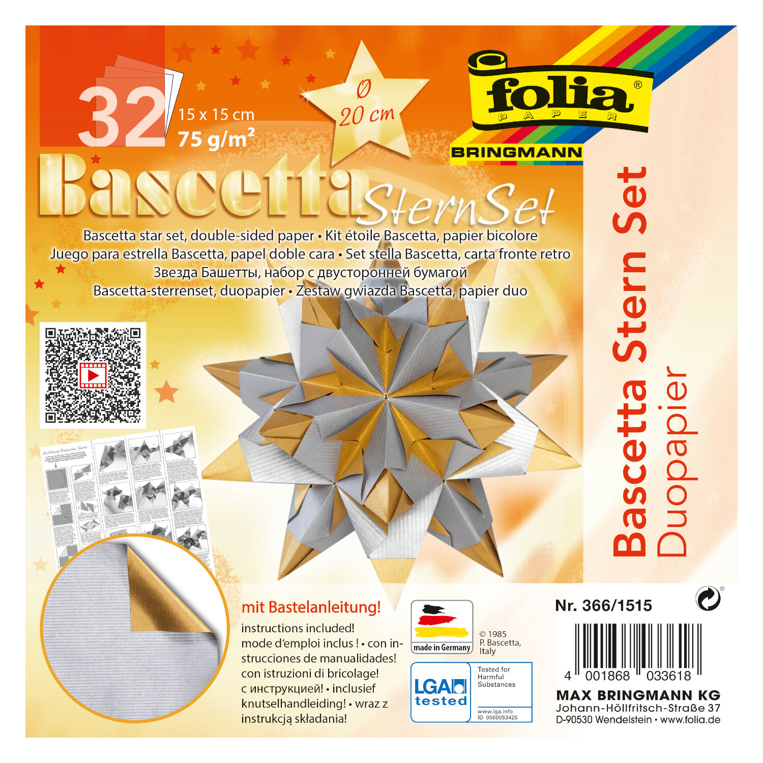 Faltbl�tter Bascetta Stern Duo, silber gold, 15x15