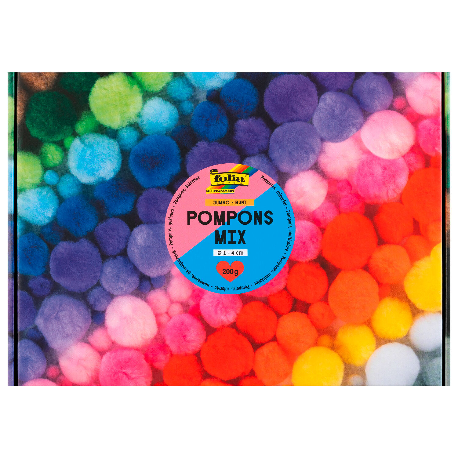 Pompons Mix Jumbo Bunt, 200g, � 1/2/3/4cm, farbig sortiert