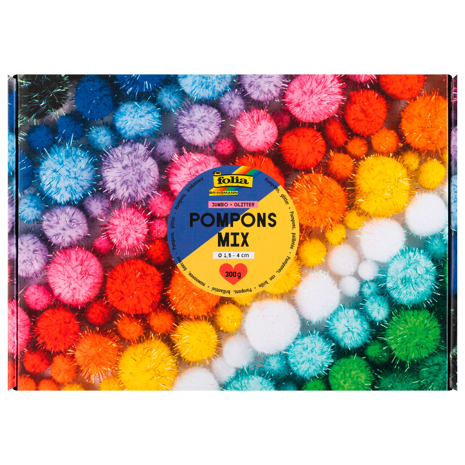 Pompons Mix Box Jumbo Glitter, 300g, ca. 730 St�ck, � 1,5-4cm, farbig sortiert