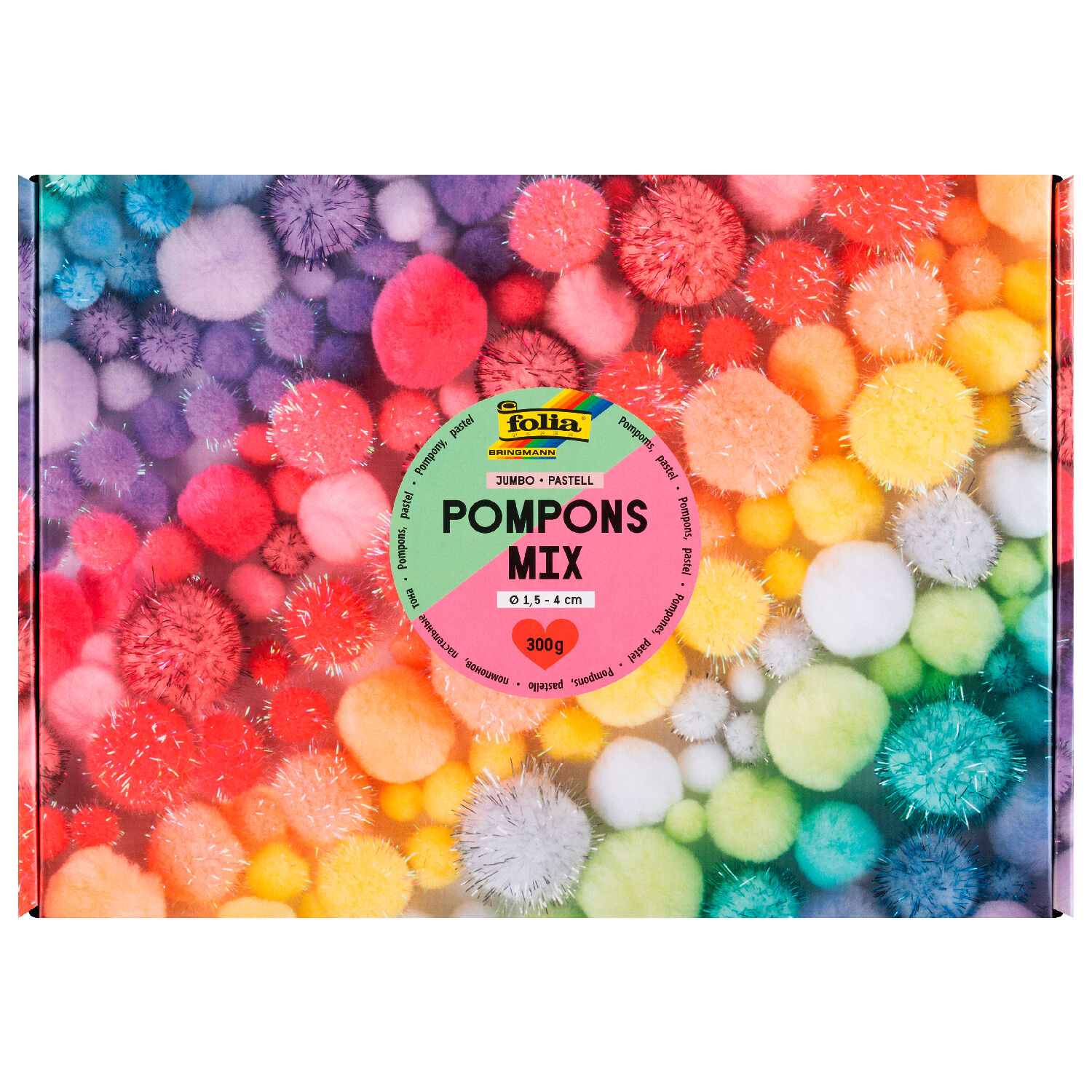 Pompons Mix Box Jumbo Pastell, 300g, ca. 900 St�ck, � 1,5-4cm, farbig sortiert