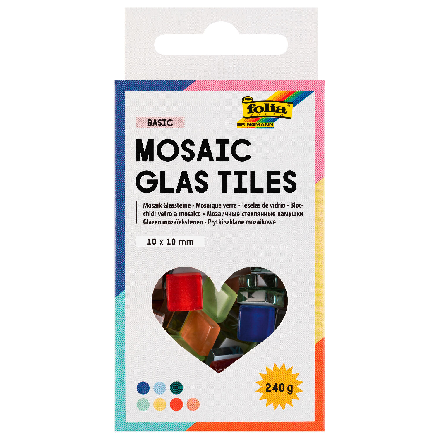 Mosaik-Glassteine Basic, 10x10mm, 300 St�ck, ca. 240g, farbig sortiert