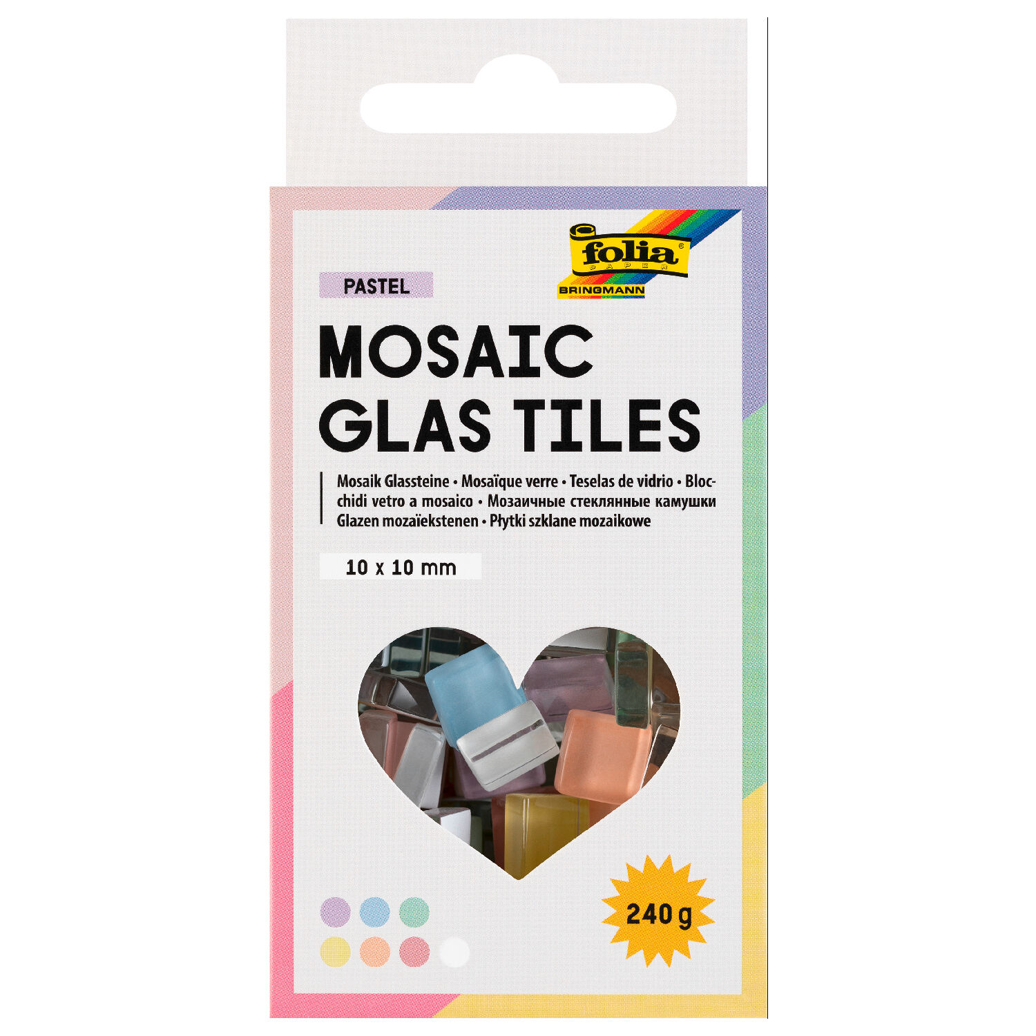 Mosaik-Glassteine Pastell, 10x10mm, 300 St�ck, ca. 240g, farbig sortiert