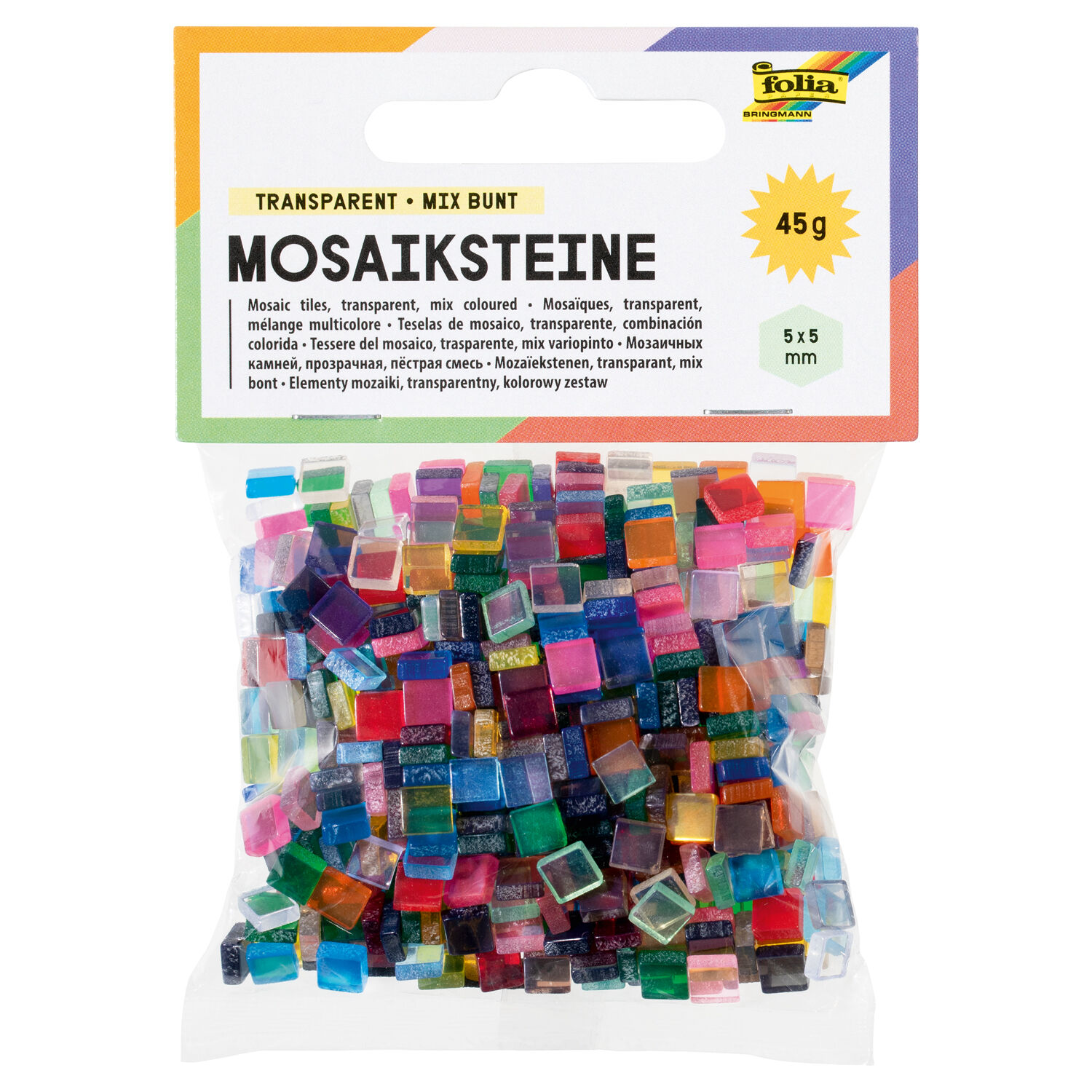 NEU Kunstharz Mosaiksteine Mix Bunt, 45g / ca. 700 St�ck, 5x5mm, transparent farbig sortiert