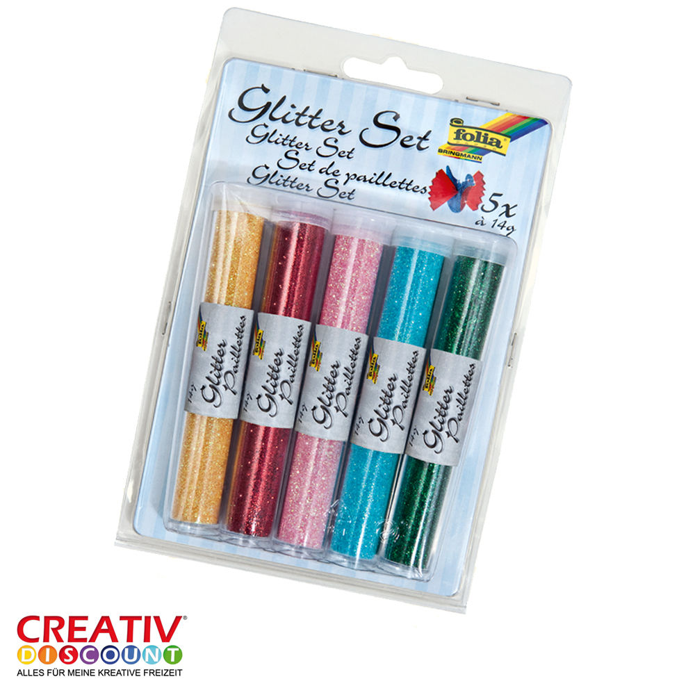 Glitterpulver-Set, bunt, 5 Tuben � 14g