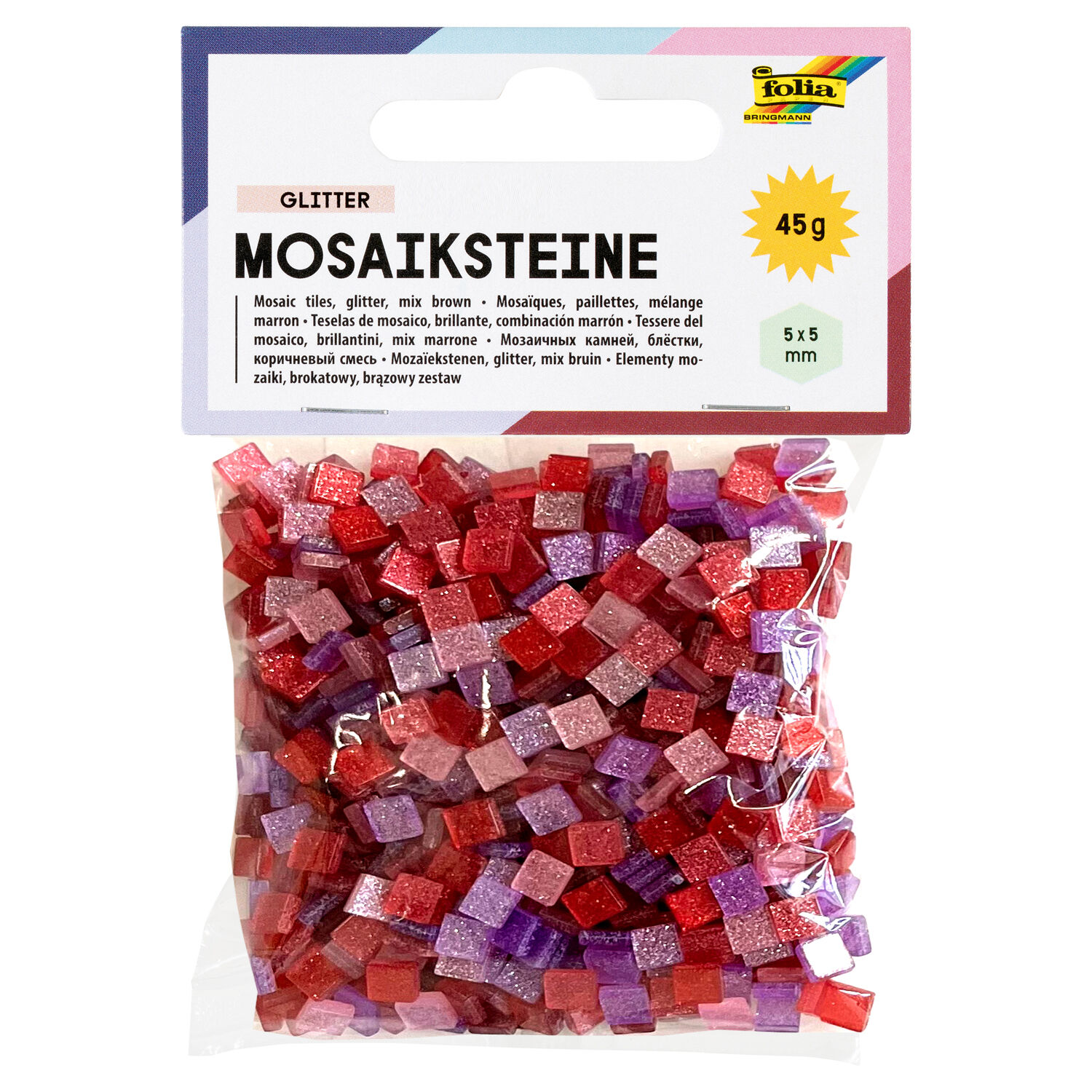 NEU Kunstharz Mosaiksteine Glitter-Mix, 45g, 5x5mm, 700 St�ck, Pink