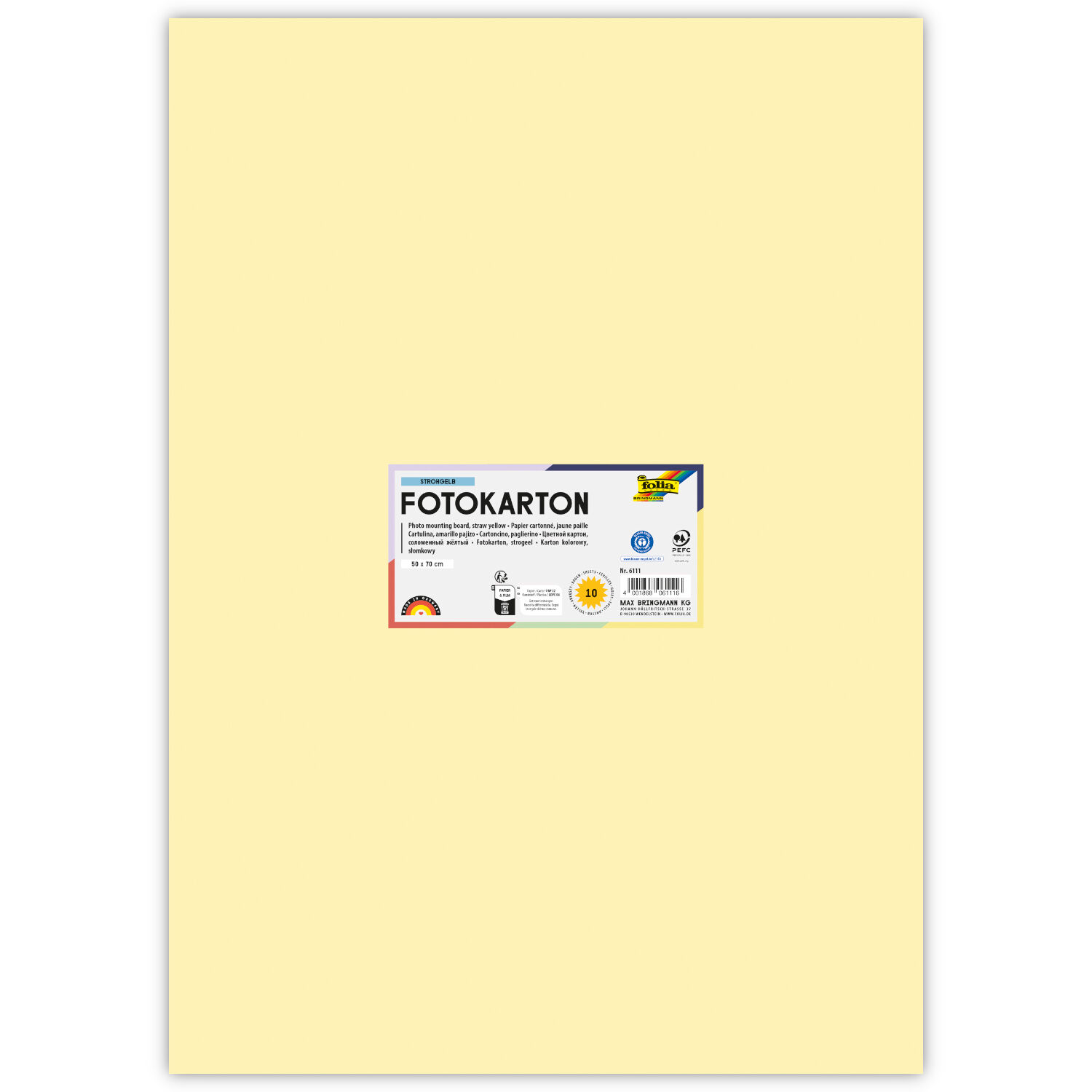 Fotokarton 300g/qm 50x70 cm, Stroh-Gelb, 1 Bogen