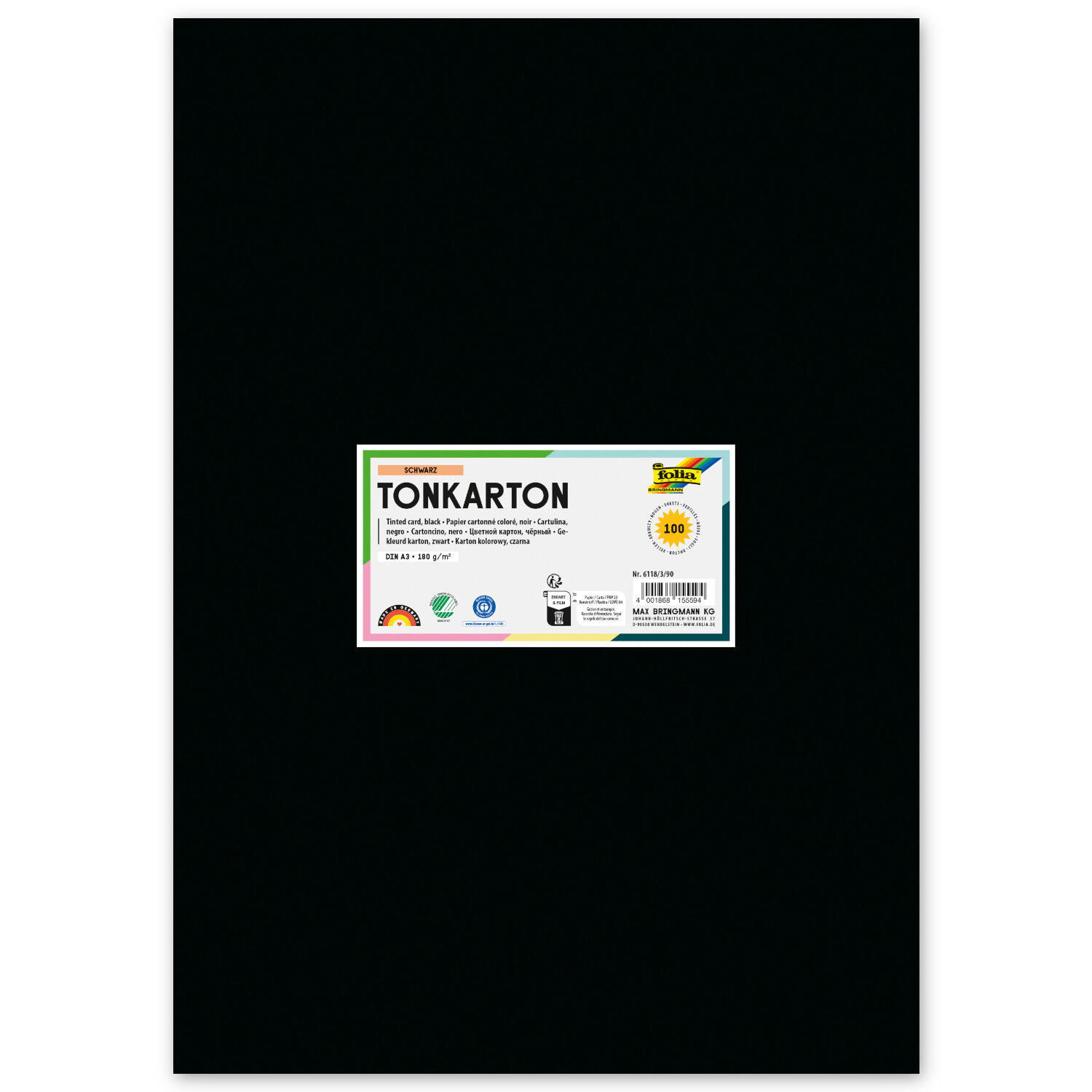 Bastelkarton / Tonkarton 180g/m�, DIN A3, 100 Blatt, schwarz