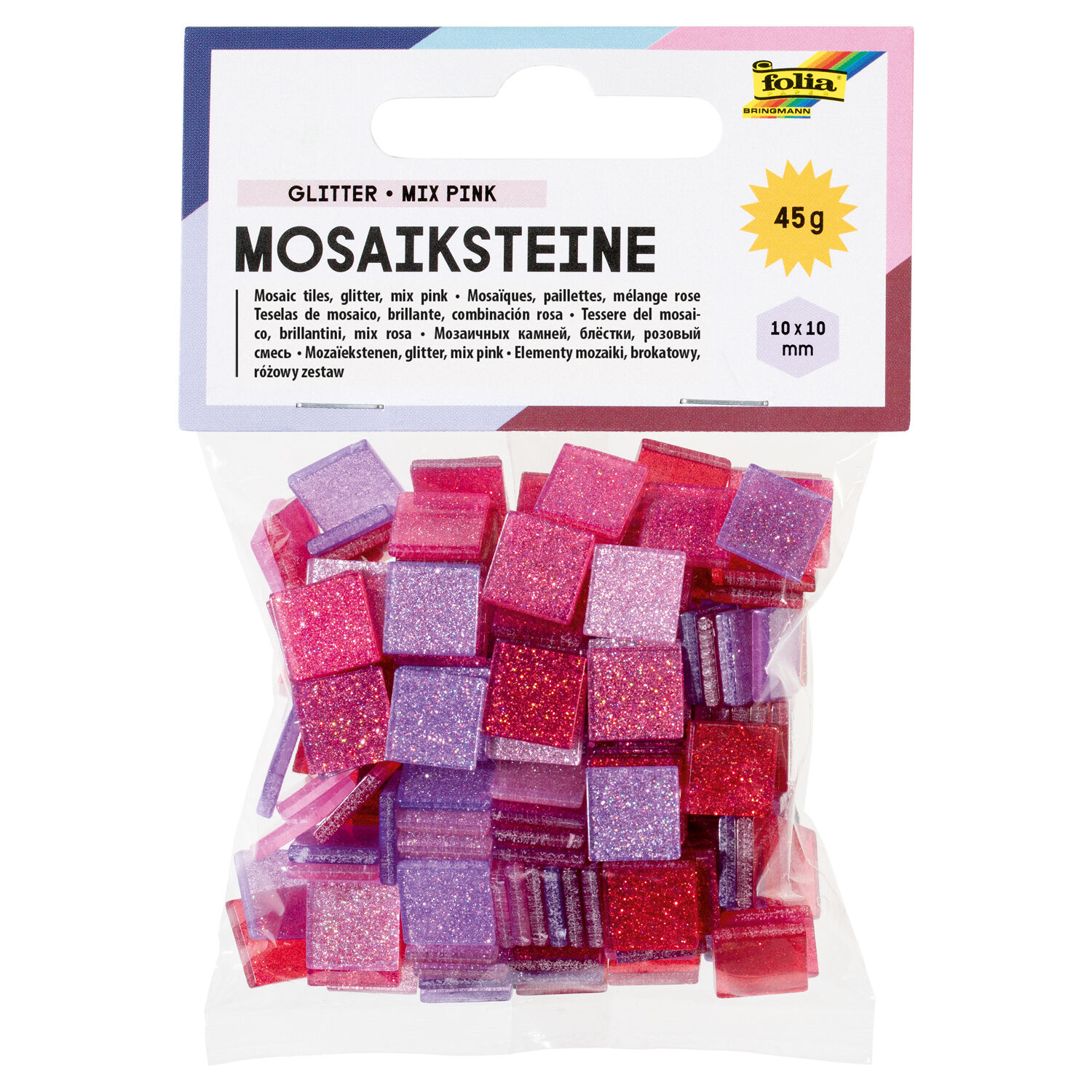 NEU Kunstharz Mosaiksteine Glitter-Mix, 45g, 10x10mm, 190 St�ck, Pink