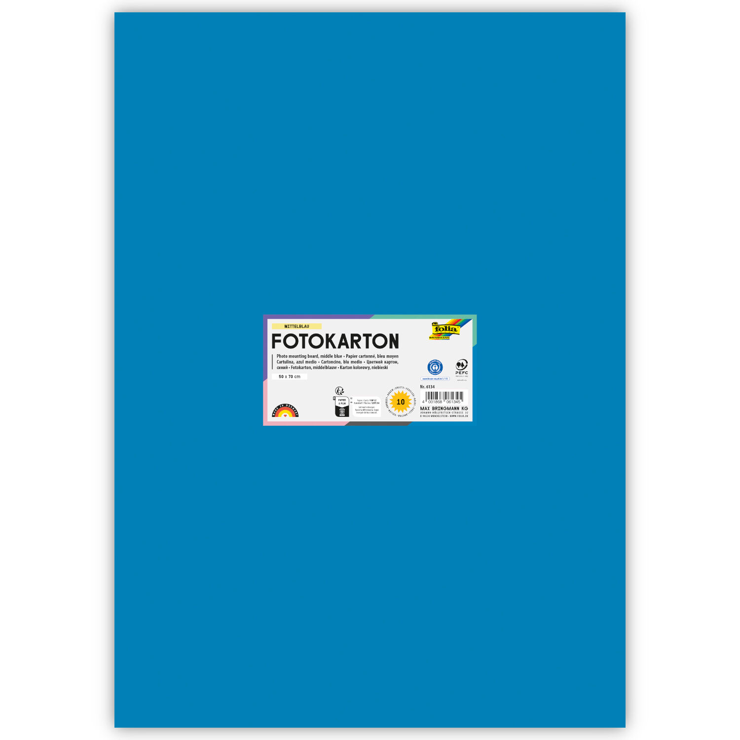 Fotokarton 300g/qm 50x70 cm, Mittel-Blau, 1 Bogen