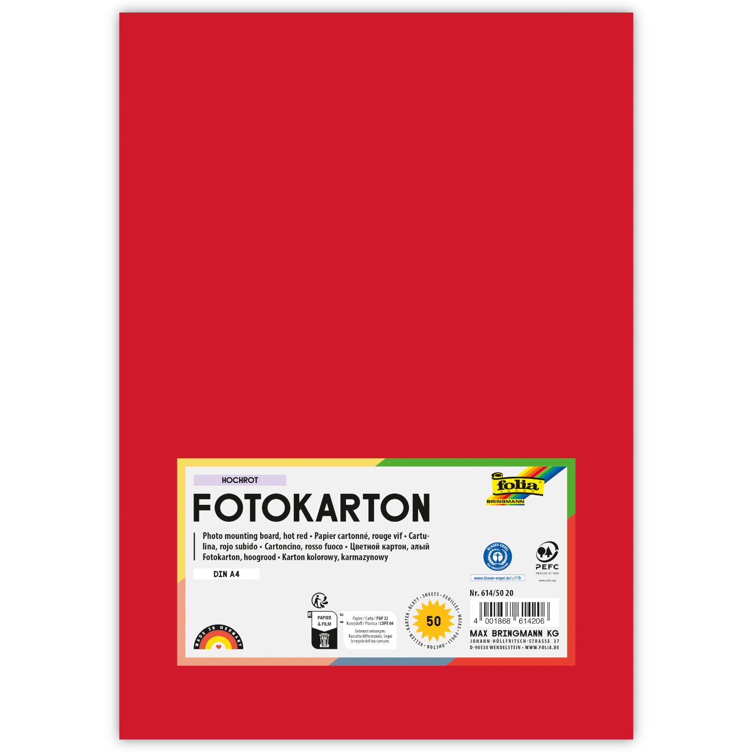 Fotokarton, 50 Bogen, 300 g/qm, DIN A4, Hochrot