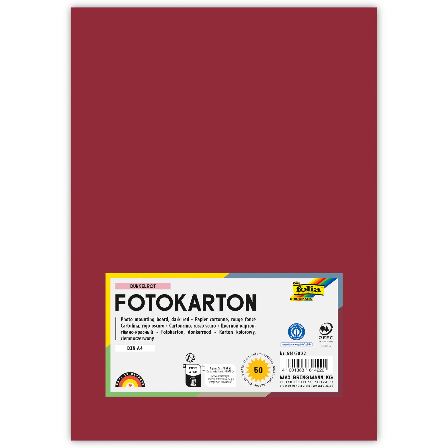 Fotokarton, 50 Bogen, 300 g/qm, DIN A4, Dunkelrot