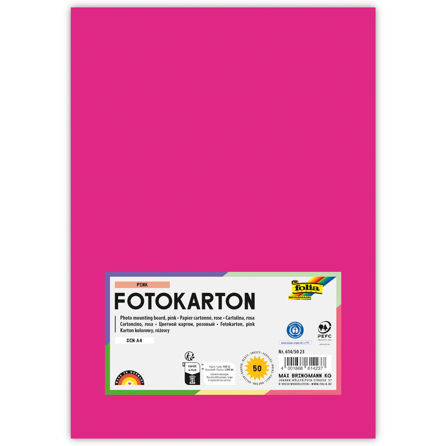 Fotokarton, 50 Bogen, 300 g/qm, DIN A4, Pink