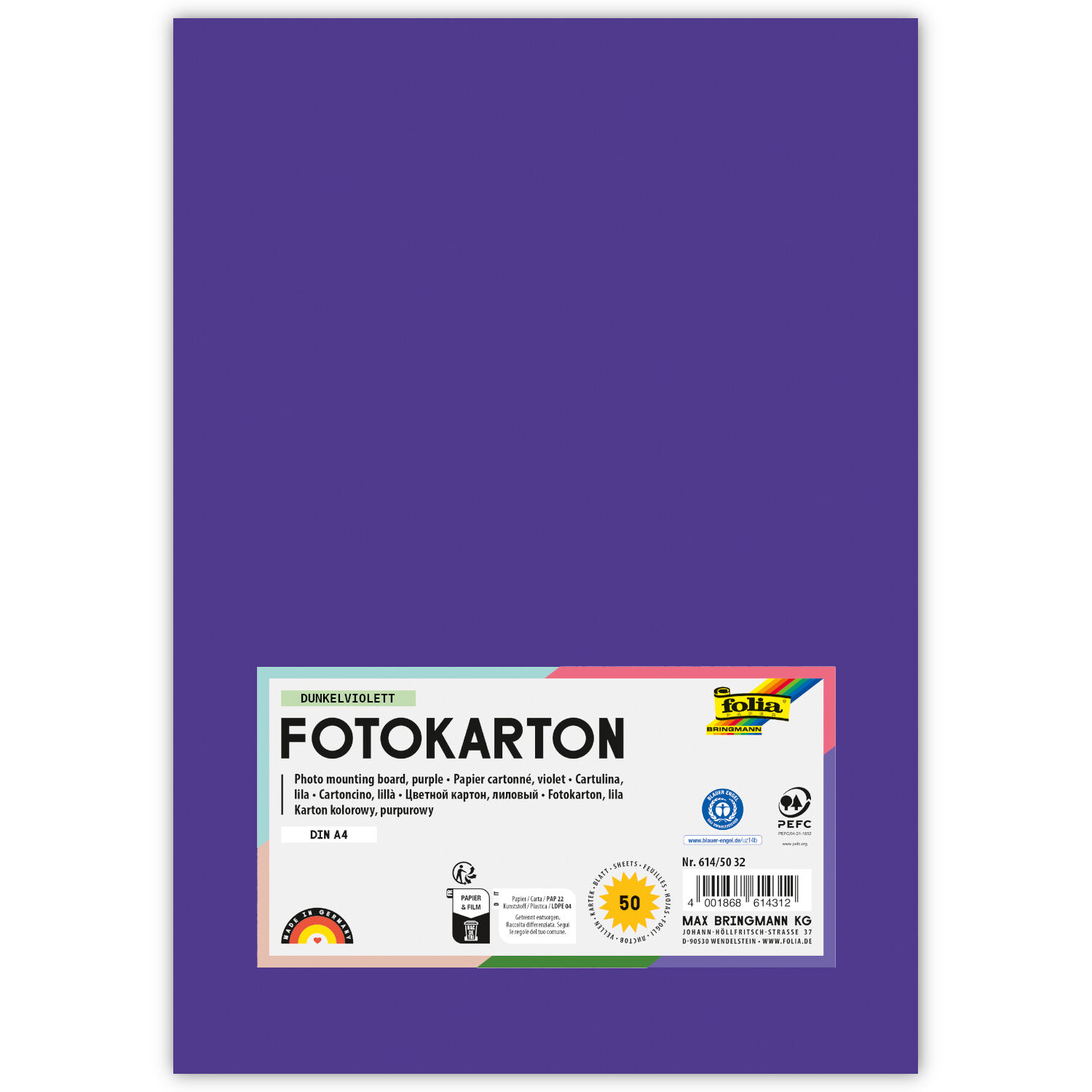 Fotokarton, 50 Bogen, 300 g/qm, DIN A4, Dunkelviolett