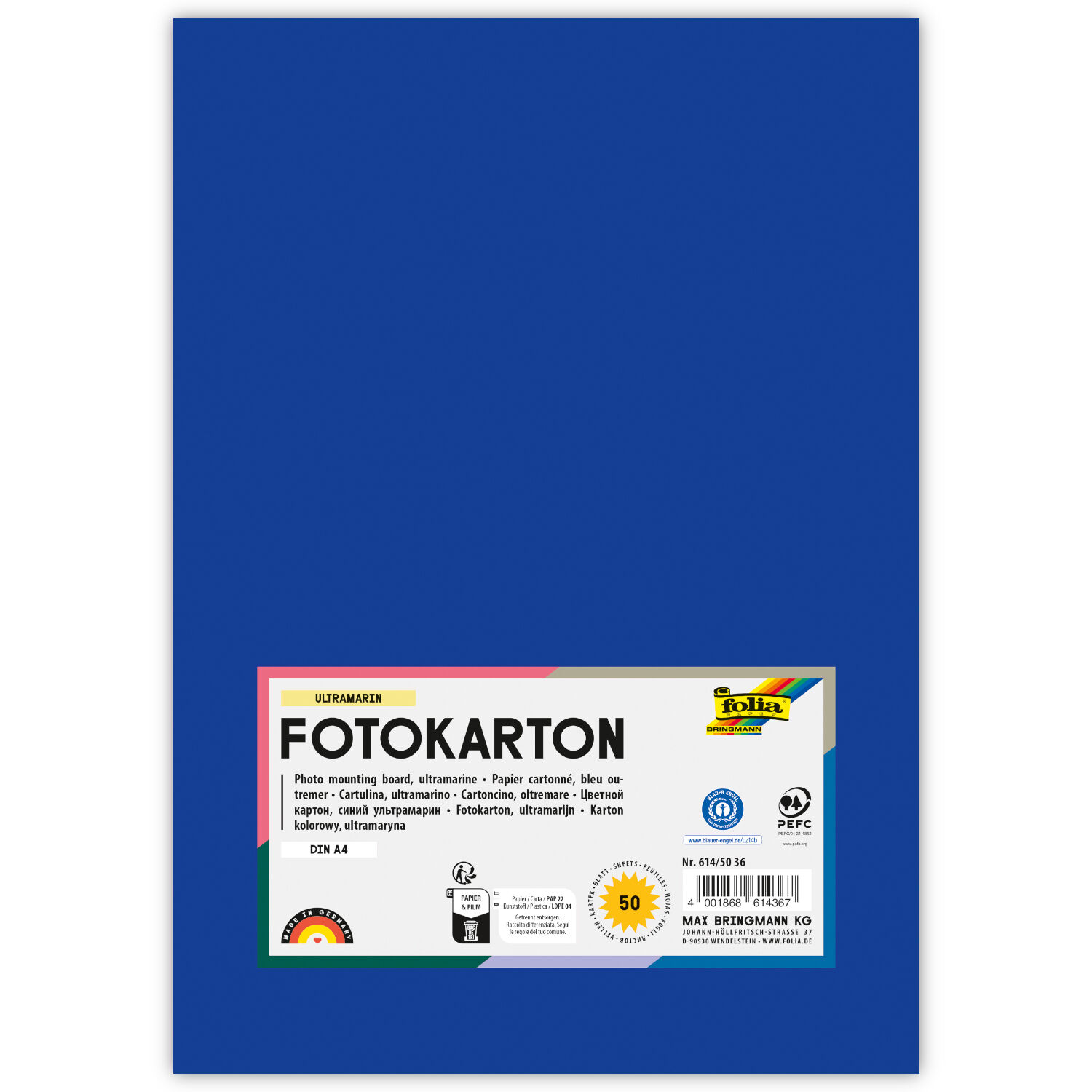 Fotokarton, 50 Bogen, 300 g/qm, DIN A4, Ultramarin