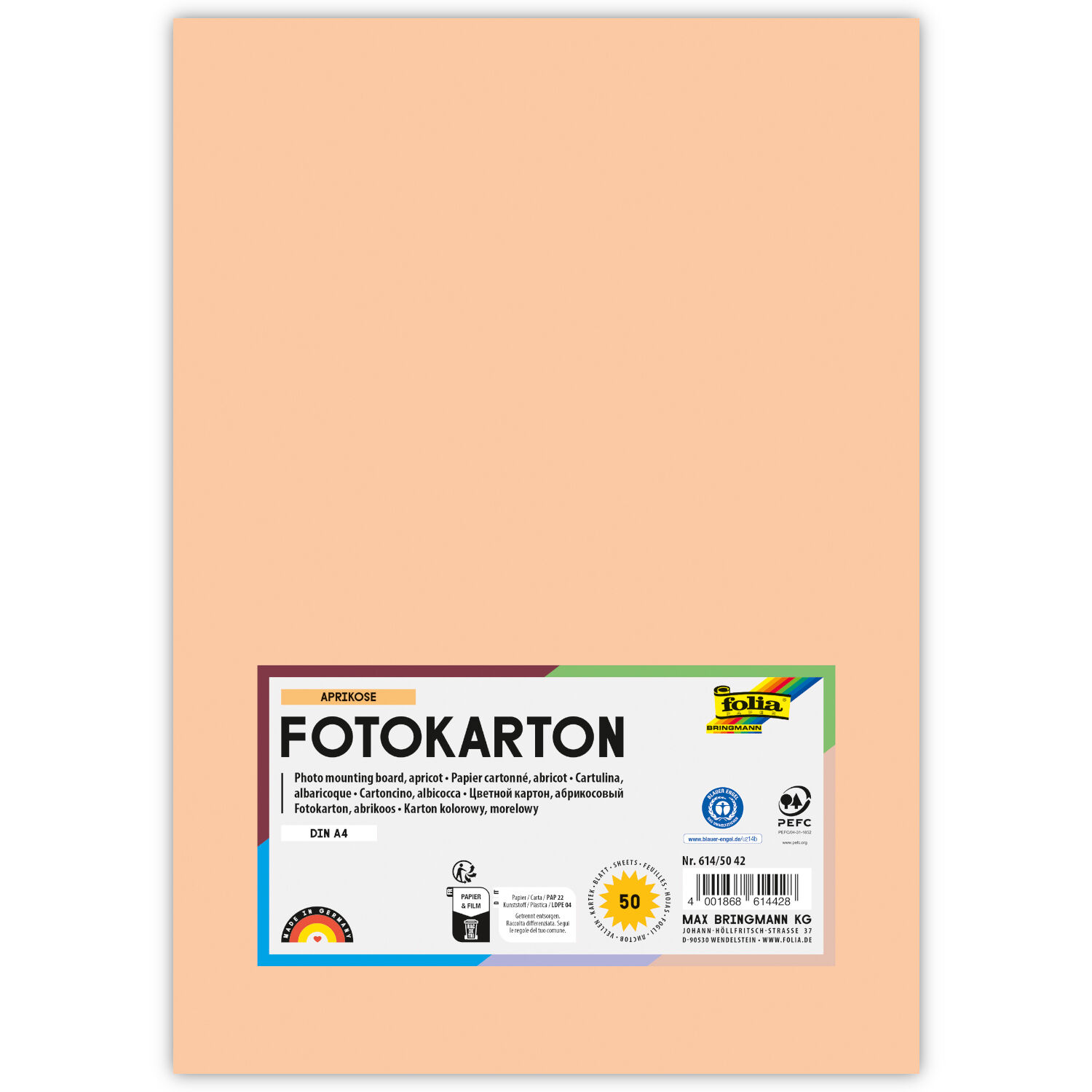 SALE Fotokarton, 50 Bogen, 300 g/qm, DIN A4, Apricose