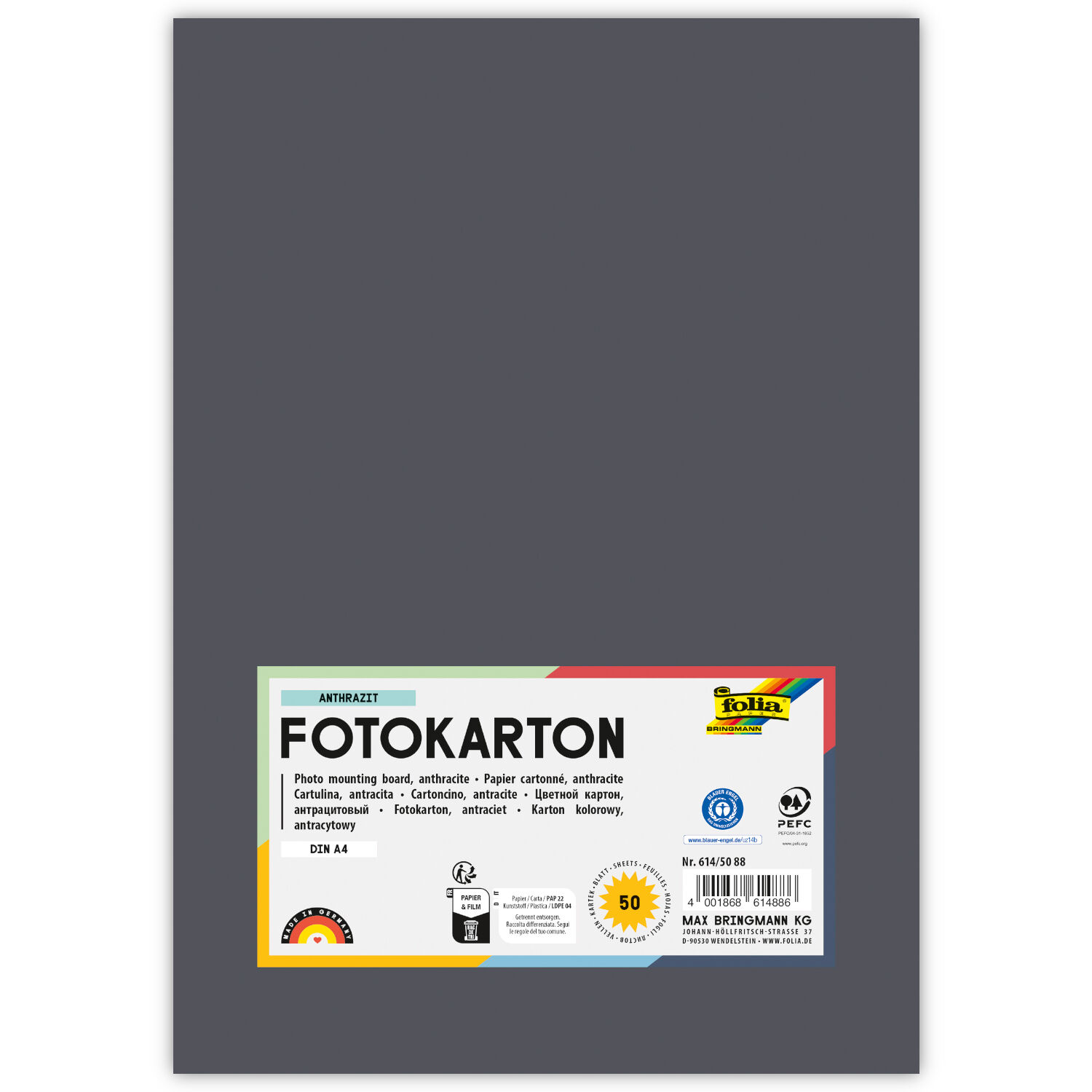 Fotokarton, 50 Bogen, 300 g/qm, DIN A4, Anthrazit