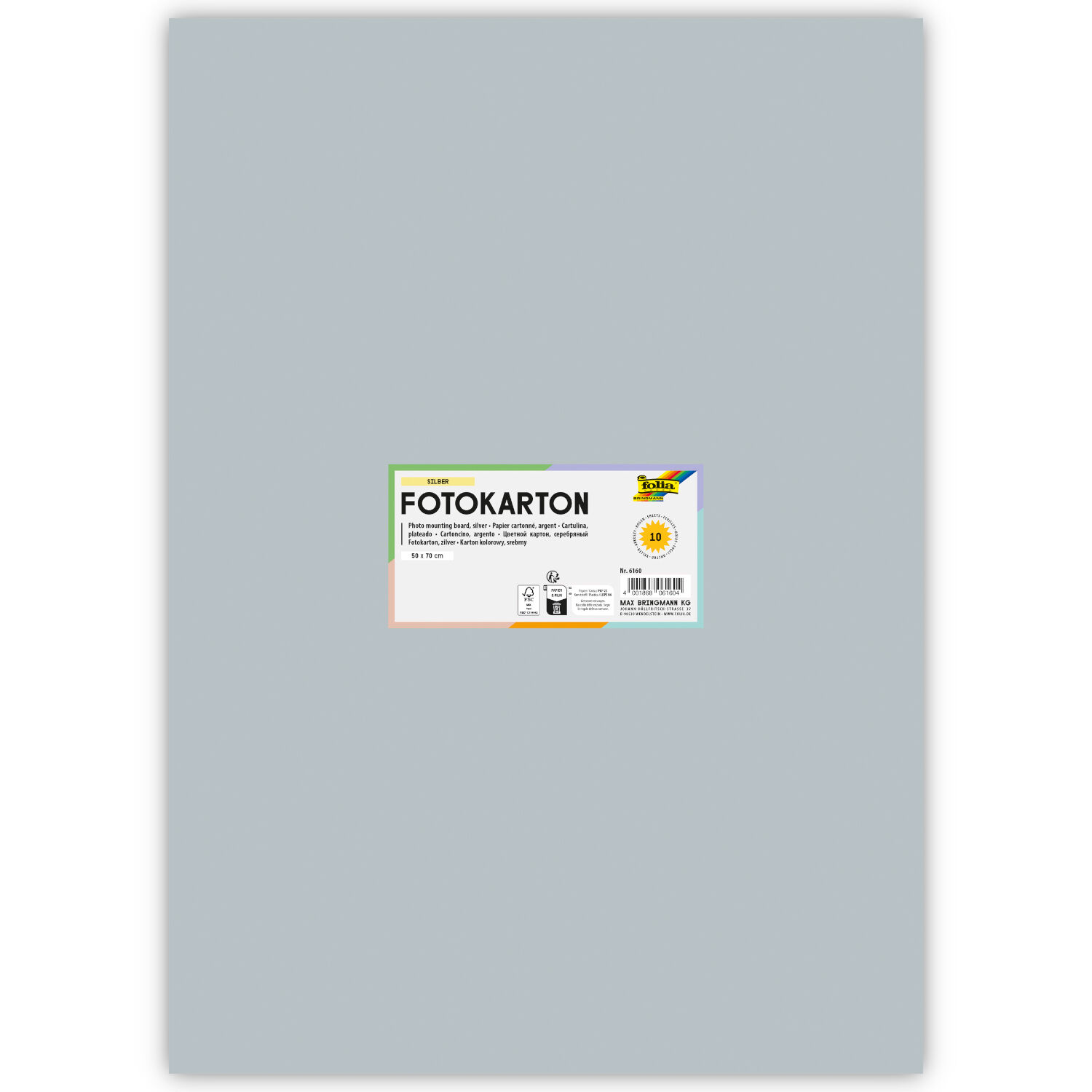 Fotokarton 300g/qm 50x70 cm, Silber-Matt, 1 Bogen