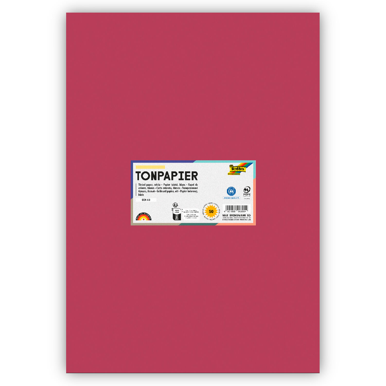 Tonpapier 130g/qm, DIN A3, 50er Pack, Weinrot