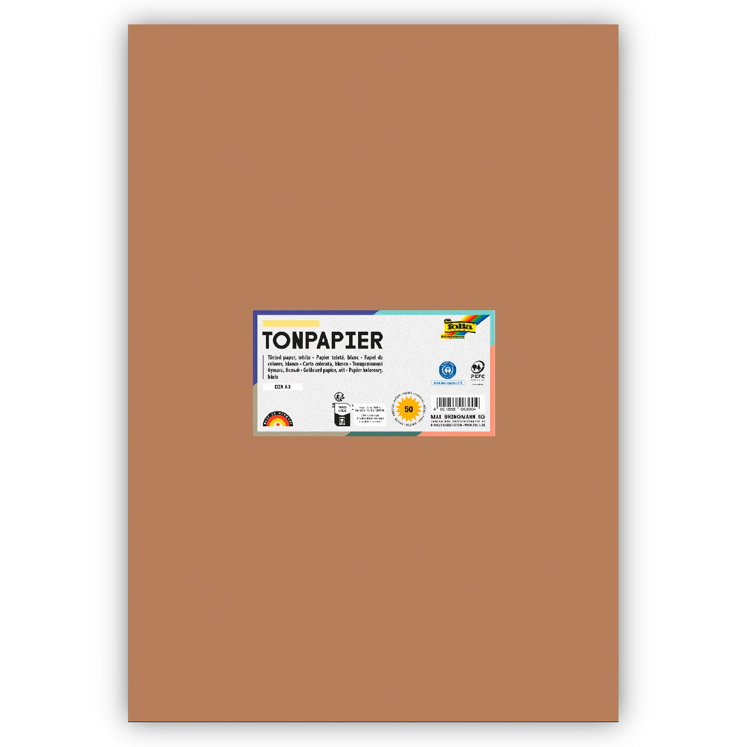 Tonpapier 130g/qm, DIN A3, 50er Pack, Rehbraun
