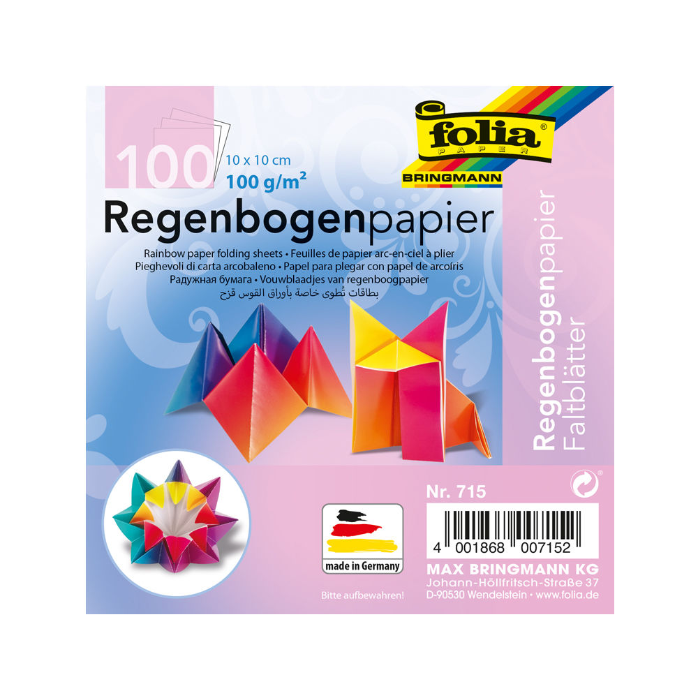 Regenbogenpapier Faltbl�tter 100 Blatt 10x10cm