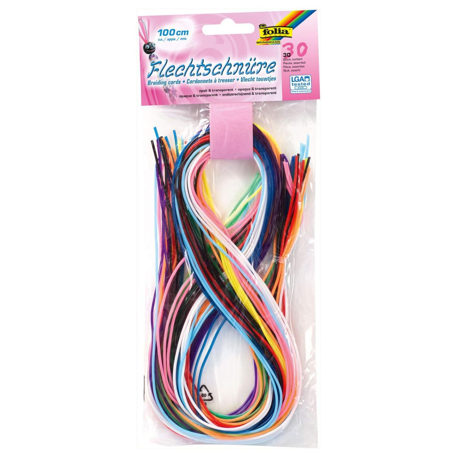 Flechtschn�re, opak/transparent, 30 St�ck