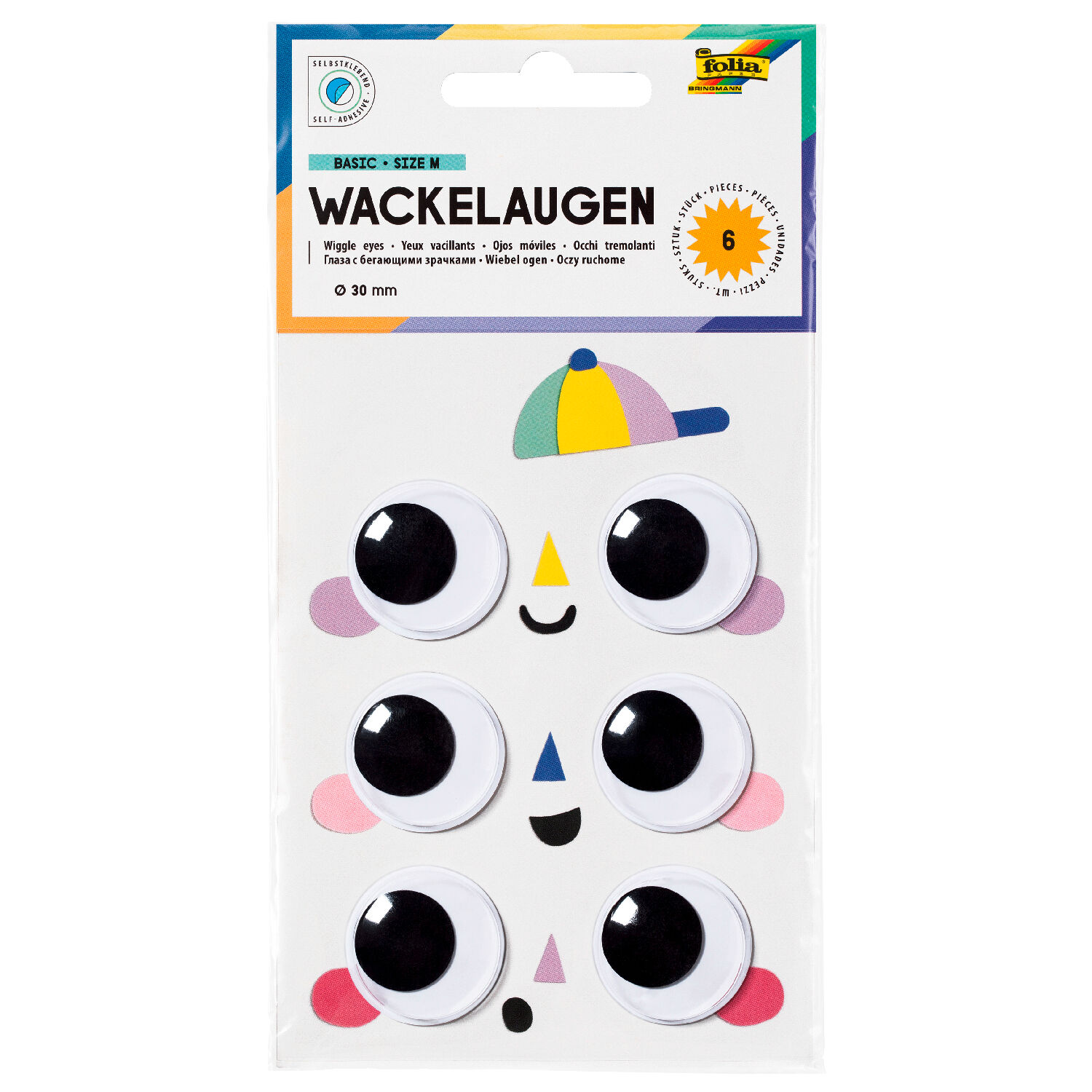 Wackelaugen Gr��e M, selbstklebend, � 30mm, 6 St�ck