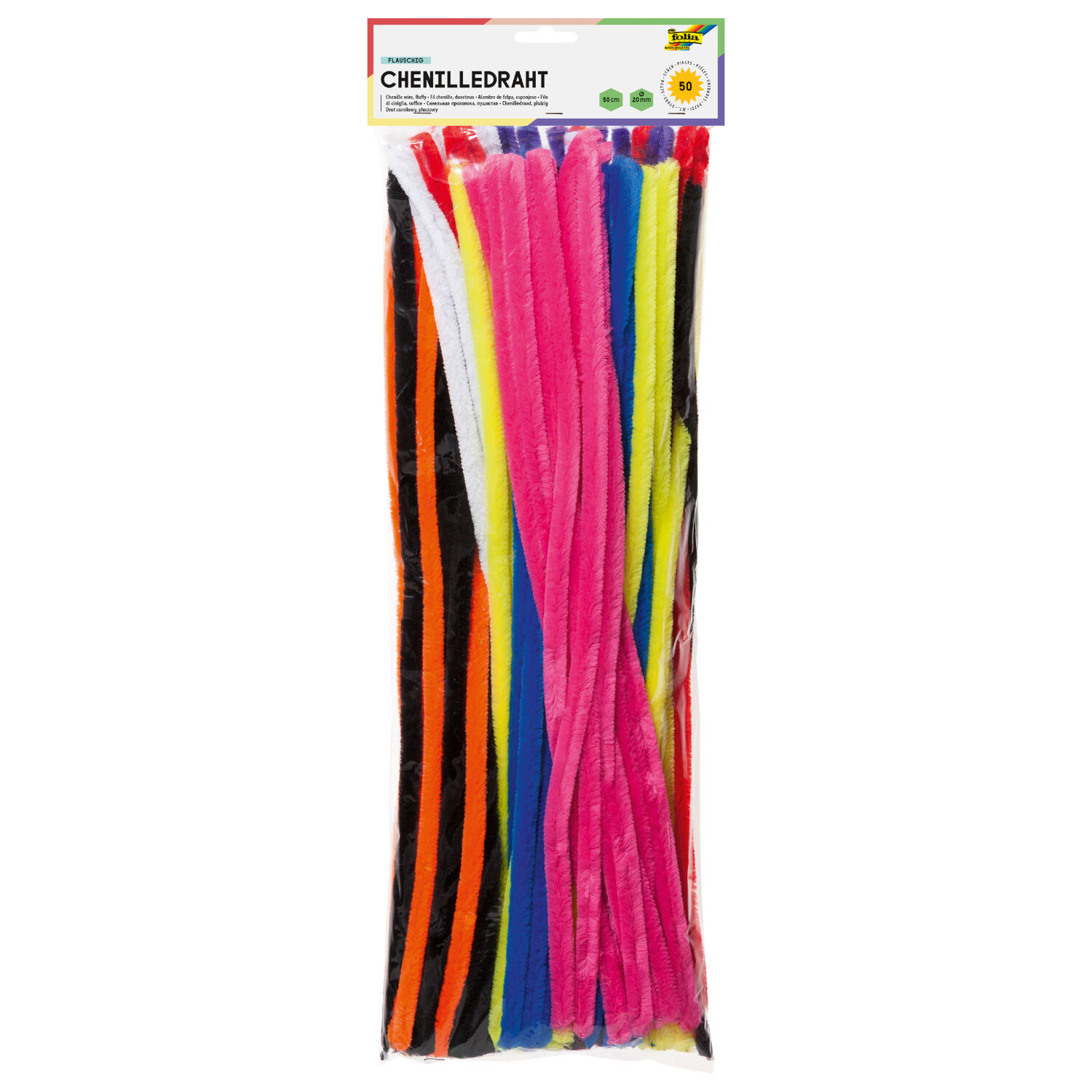 Chenilledraht / Pfeifenputzer / Biegepl�sch extra flauschig, 50cm, 50Stk. Sortiert