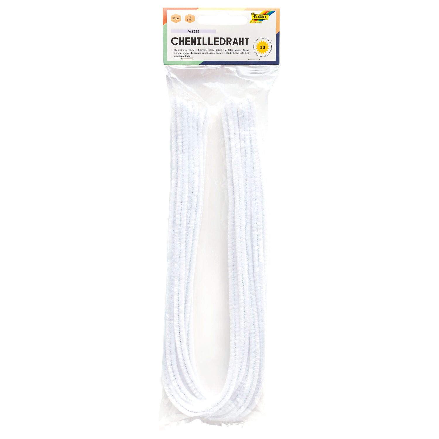 Chenilledraht / Pfeifenputzer / Biegepl�sch 10 Stk, St�rke 8 mm, wei�