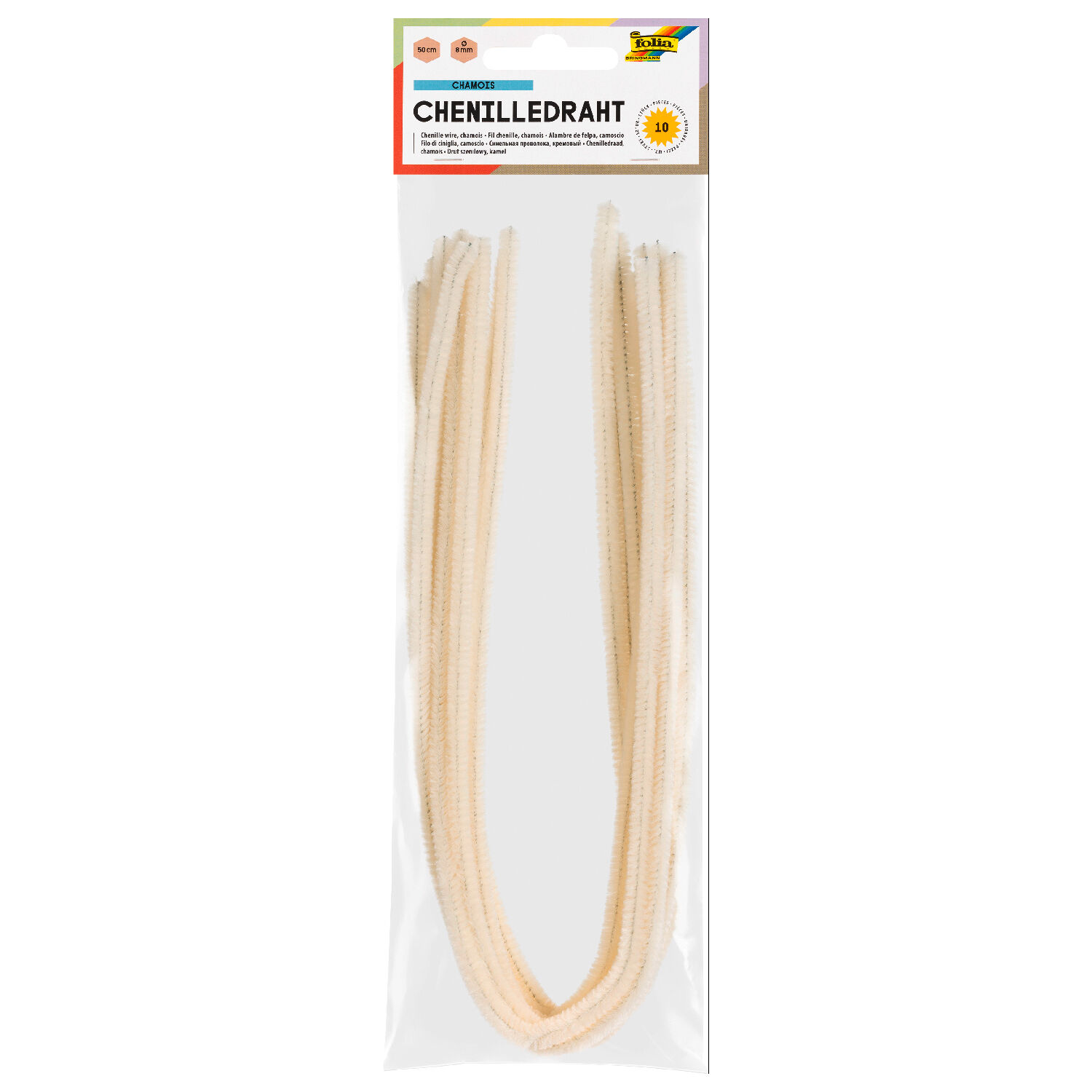 Chenilledraht / Pfeifenputzer / Biegepl�sch 10 Stk, St�rke 8 mm, chamois