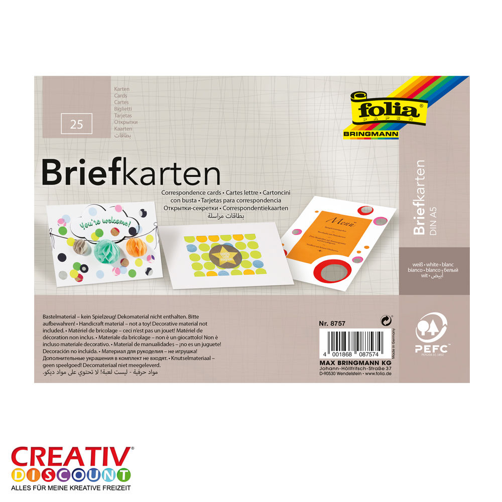 Briefkarten DIN A5, wei�, 25 St�ck
