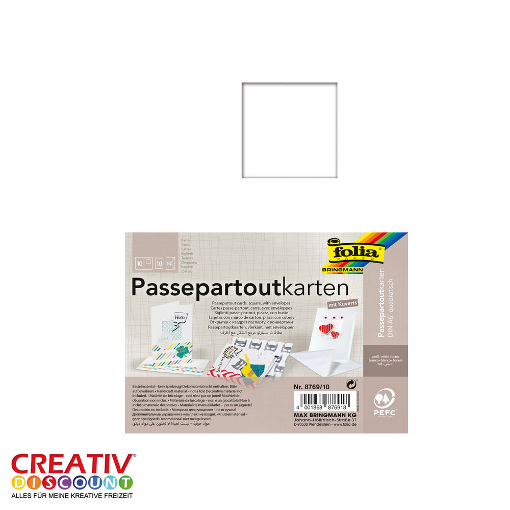 Passepartoutkarten-Set wei�, 10 Stk, quadrat, 13,5 x 13,5 cm
