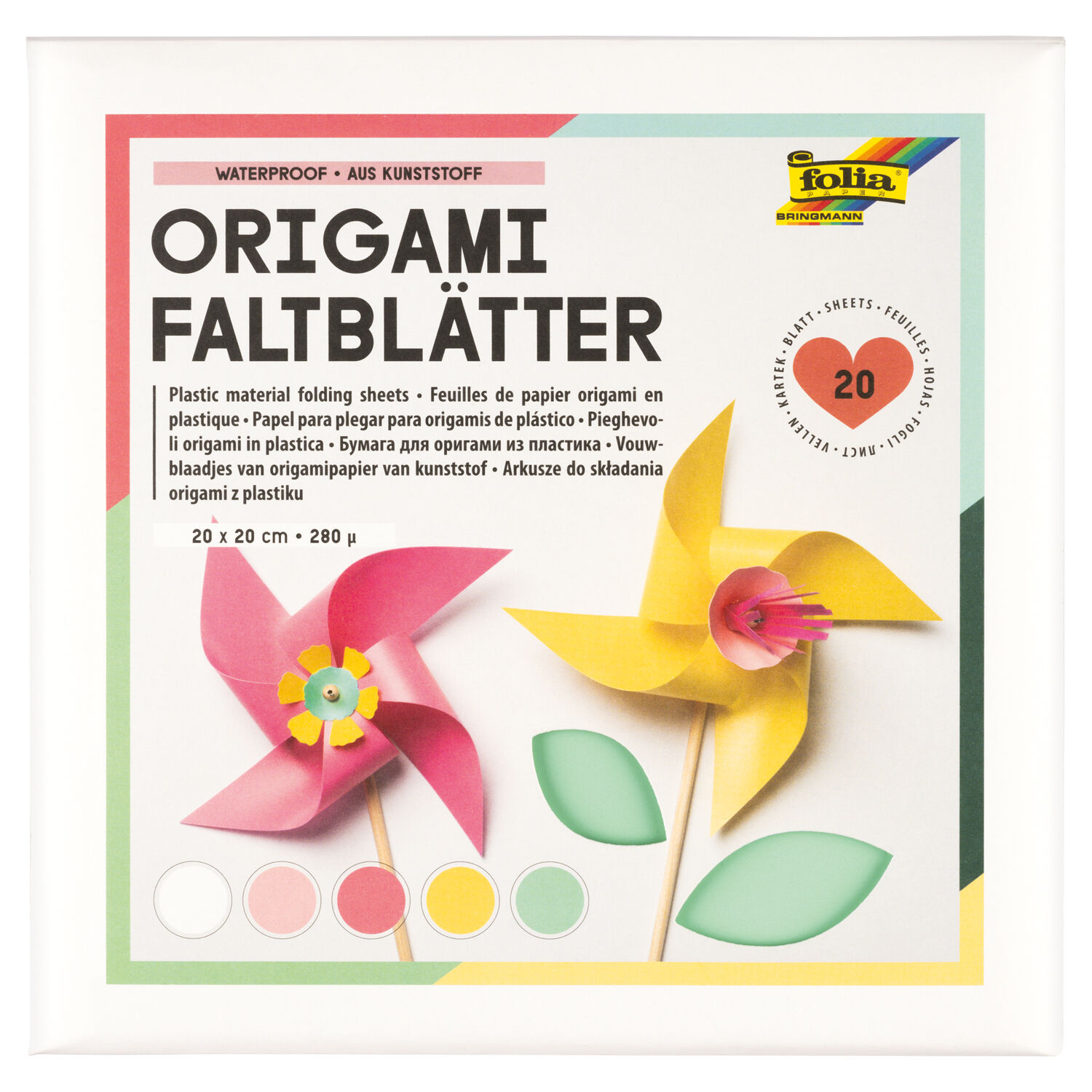 NEU Faltbl�tter aus Kunststoff 280�, 20x20cm, 20 Blatt, 5-farbig sortiert